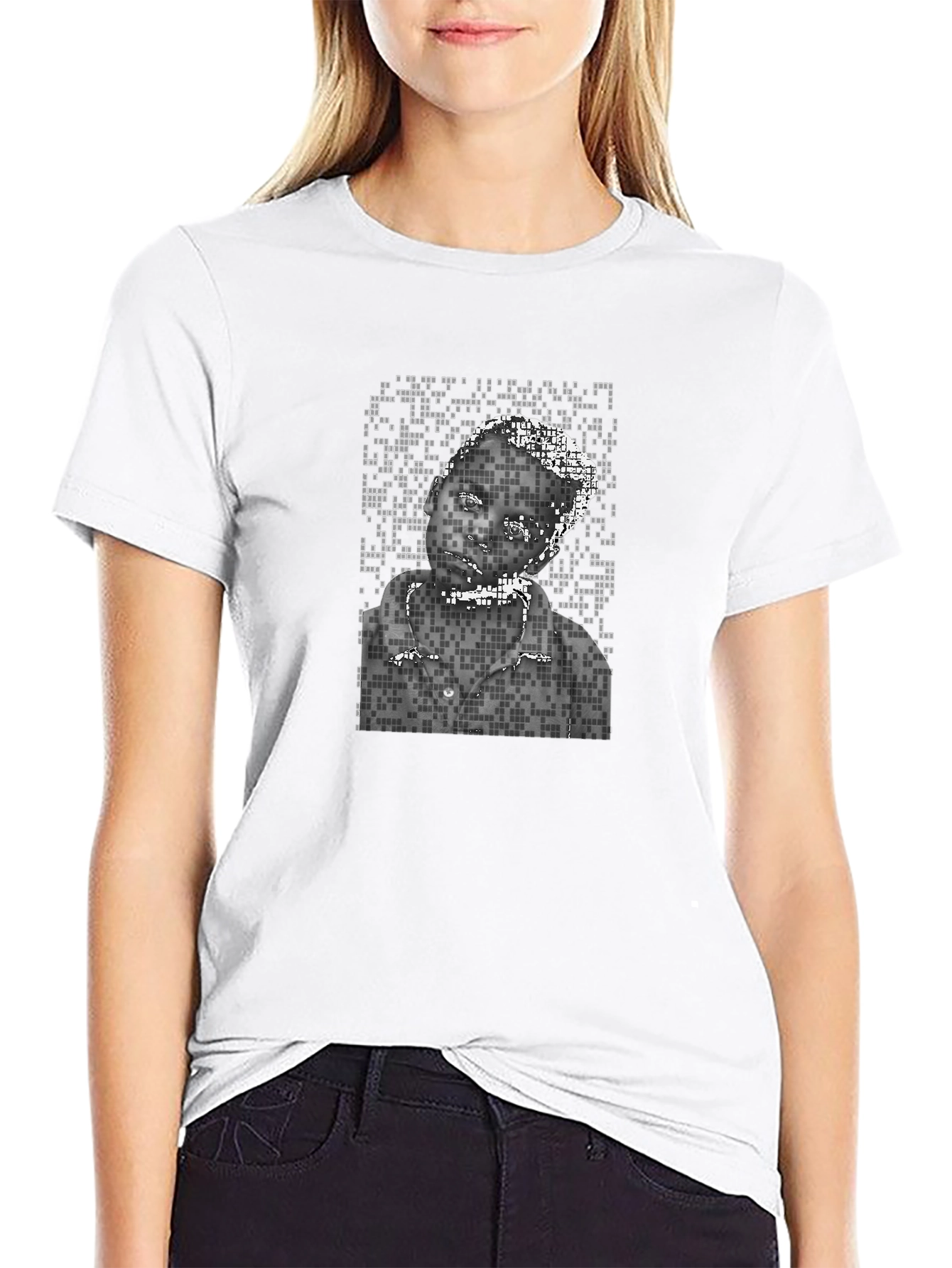Pixelated Portrait Graphic Tee - Black Unisex Shirt