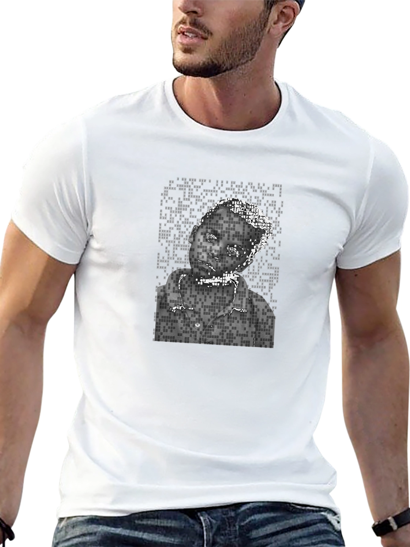 Pixelated Portrait Graphic Tee - Black Unisex Shirt