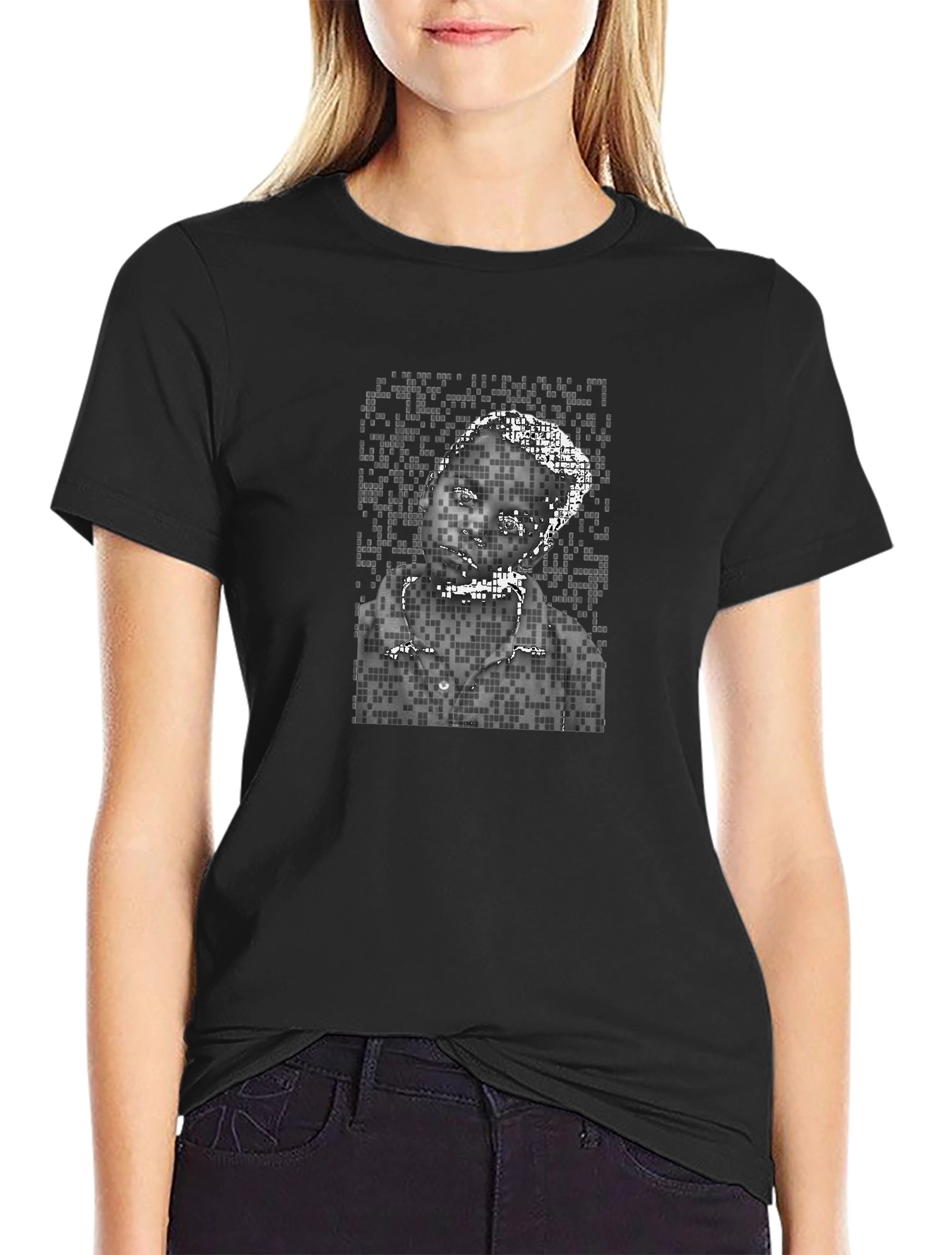 Pixelated Portrait Graphic Tee - Black Unisex Shirt