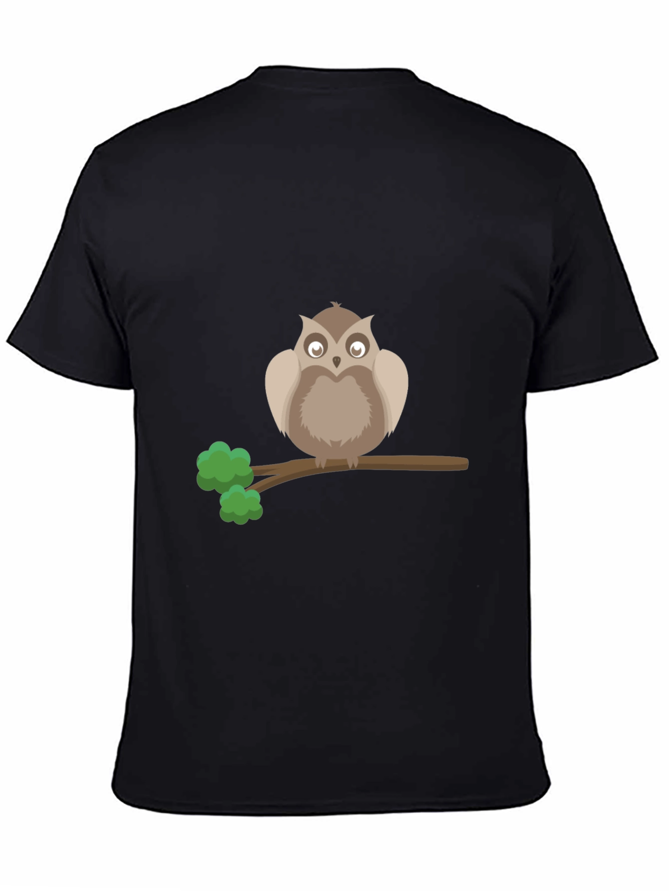 Owl on Branch Graphic Tee - Black Cotton T-Shirt