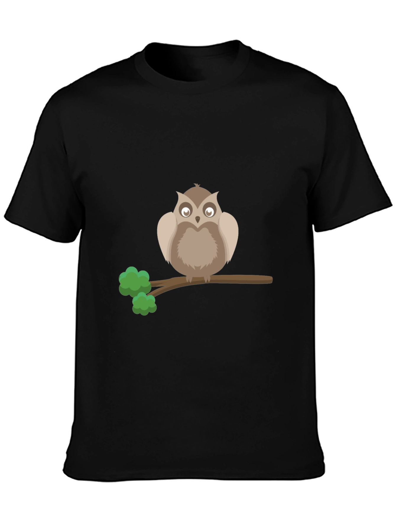 Owl on Branch Graphic Tee - Black Cotton T-Shirt
