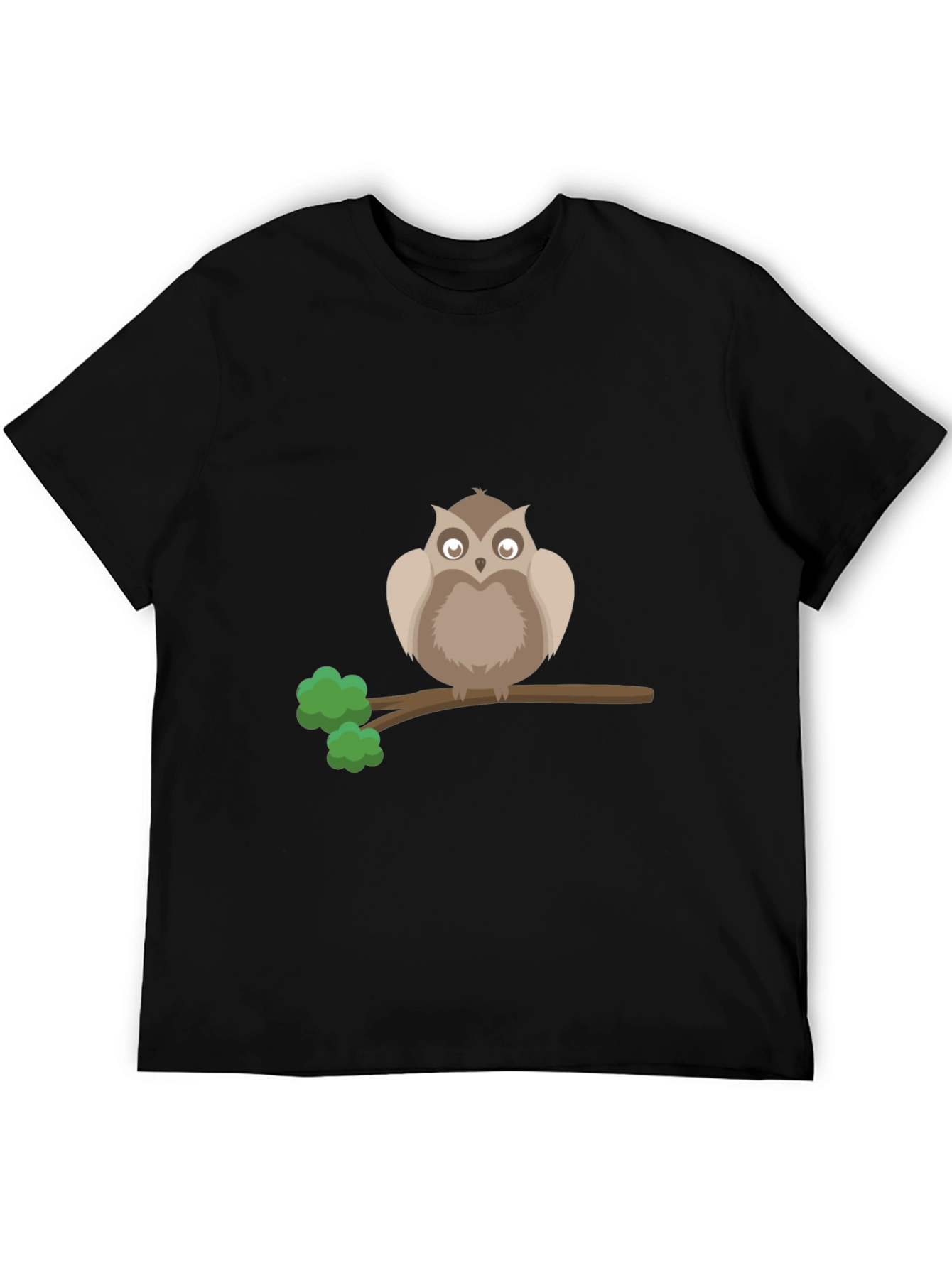 Owl on Branch Graphic Tee - Black Cotton T-Shirt