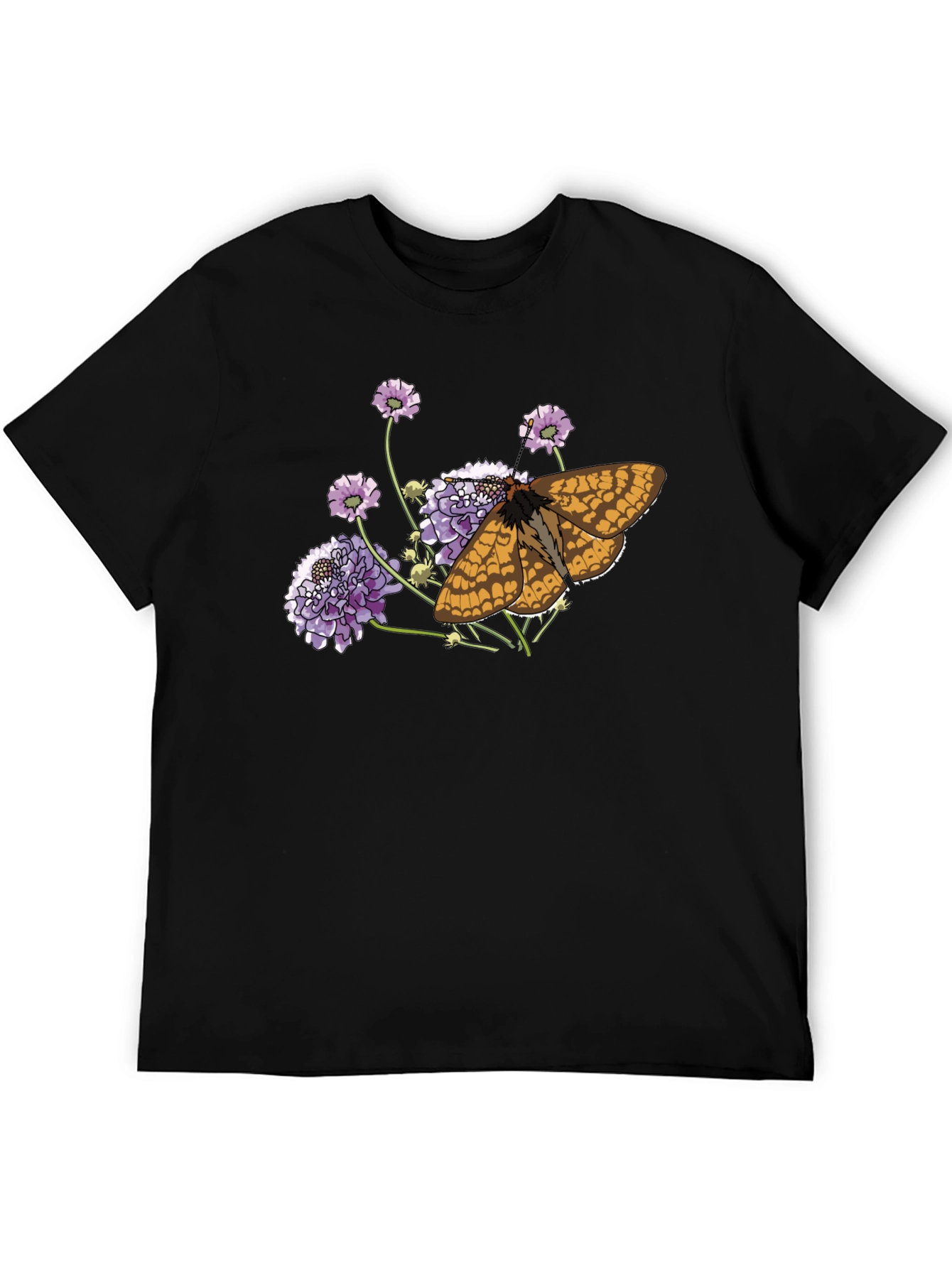 Butterfly and Flower Graphic Black T-Shirt