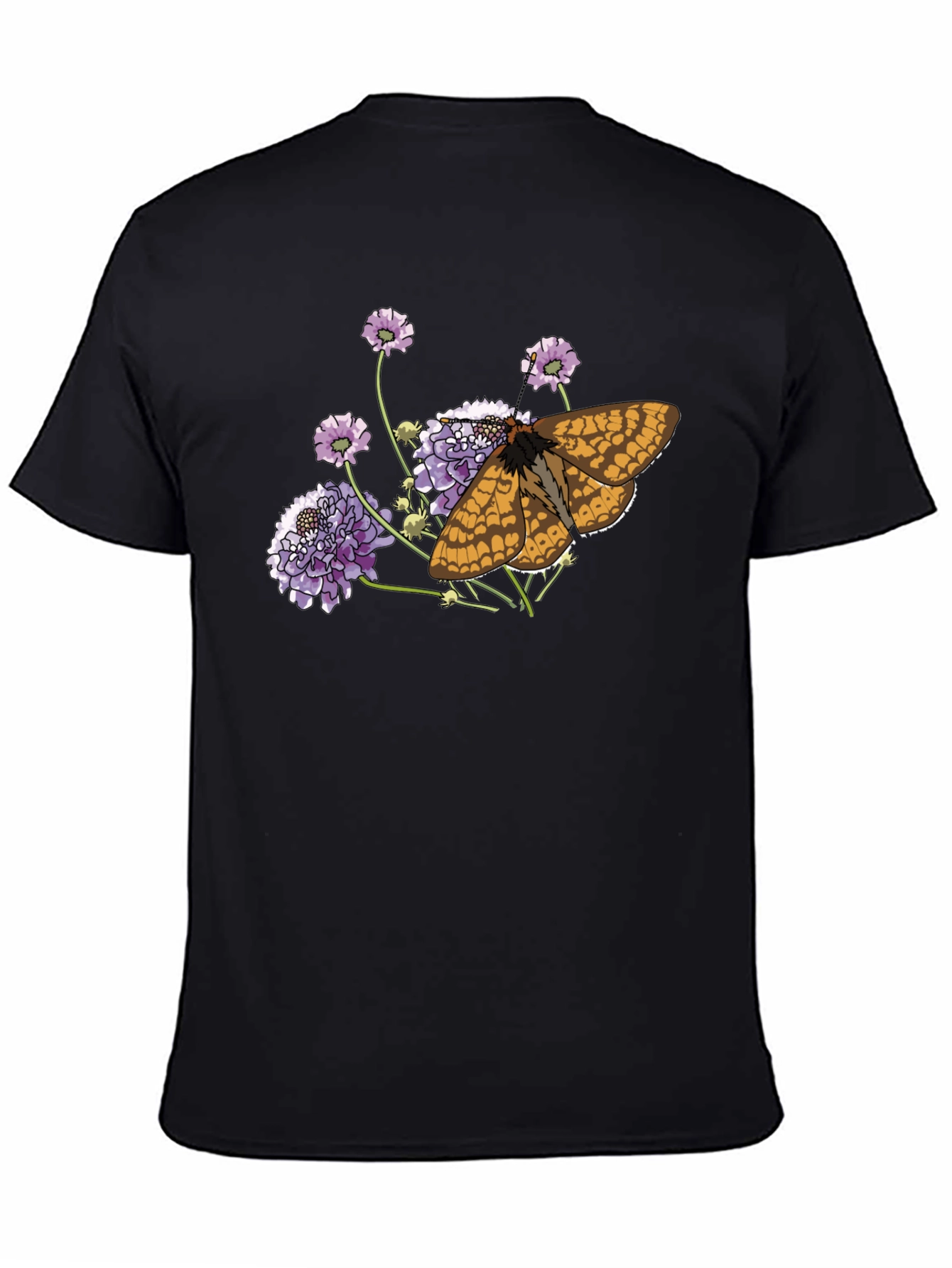 Butterfly and Flower Graphic Black T-Shirt