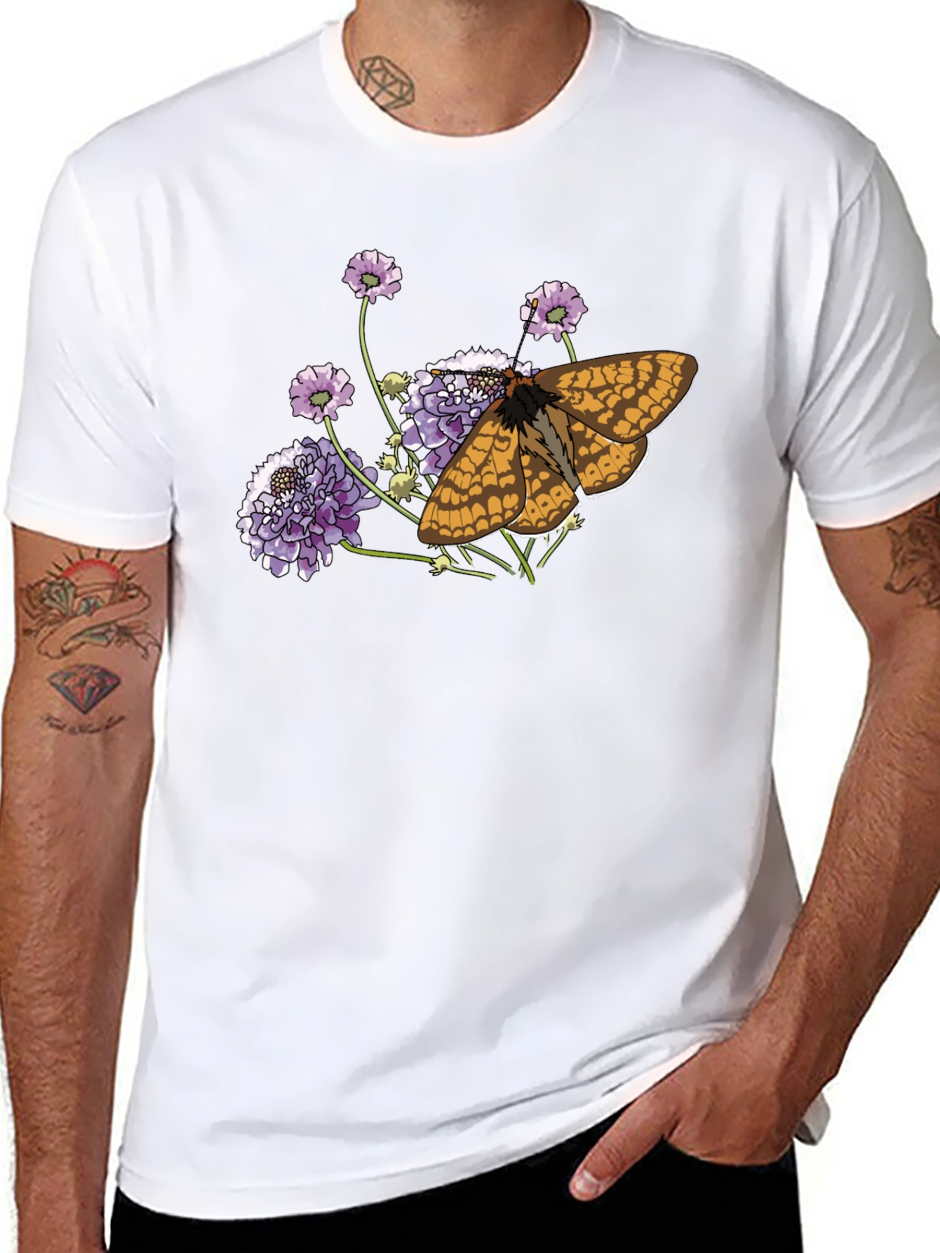Butterfly and Flower Graphic Black T-Shirt