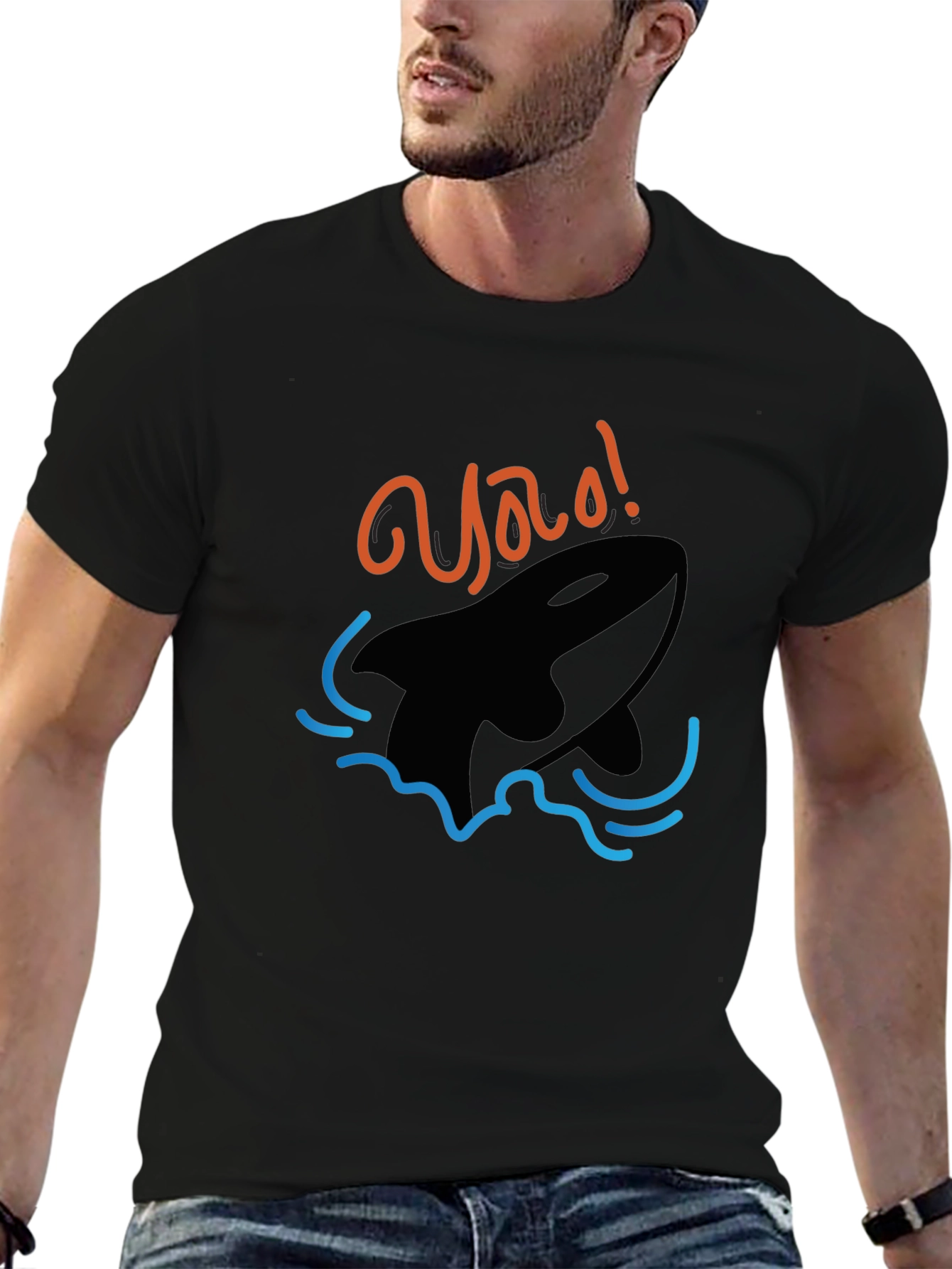 Orca Whale Graphic Black T-Shirt - Yao! Design