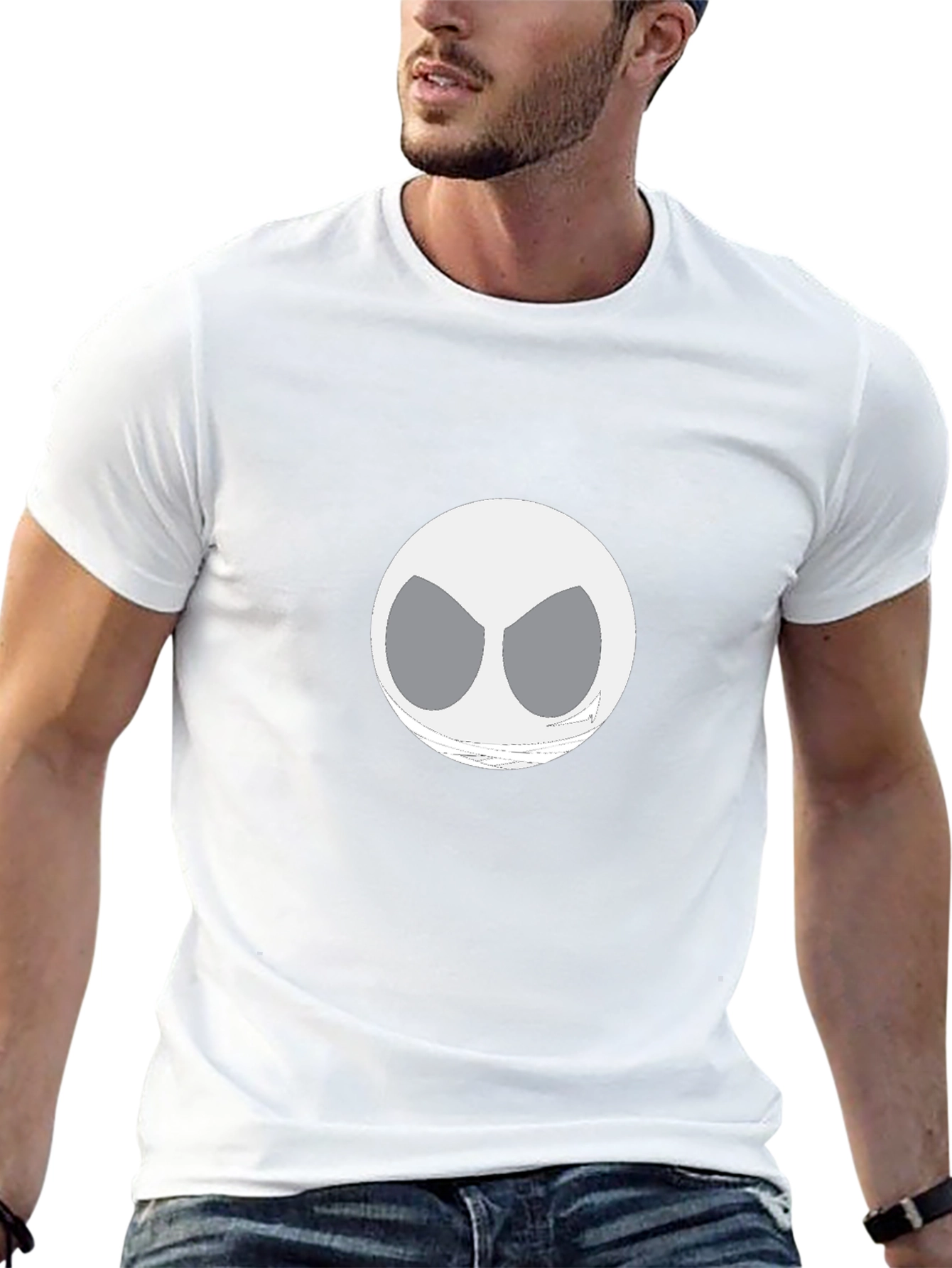 Mens Black Graphic T-Shirt with Unique White Face Design