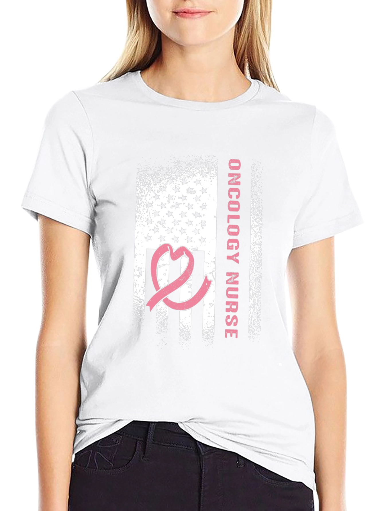 Oncology Nurse American Flag Ribbon T-Shirt