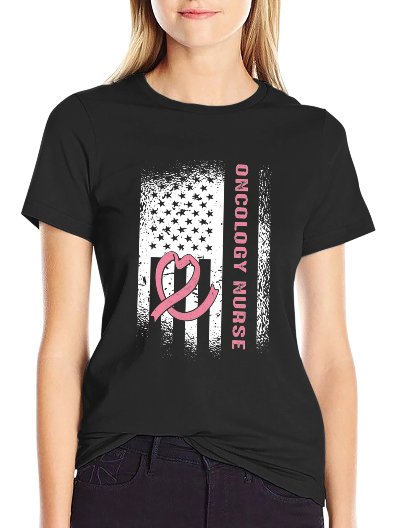 Oncology Nurse American Flag Ribbon T-Shirt