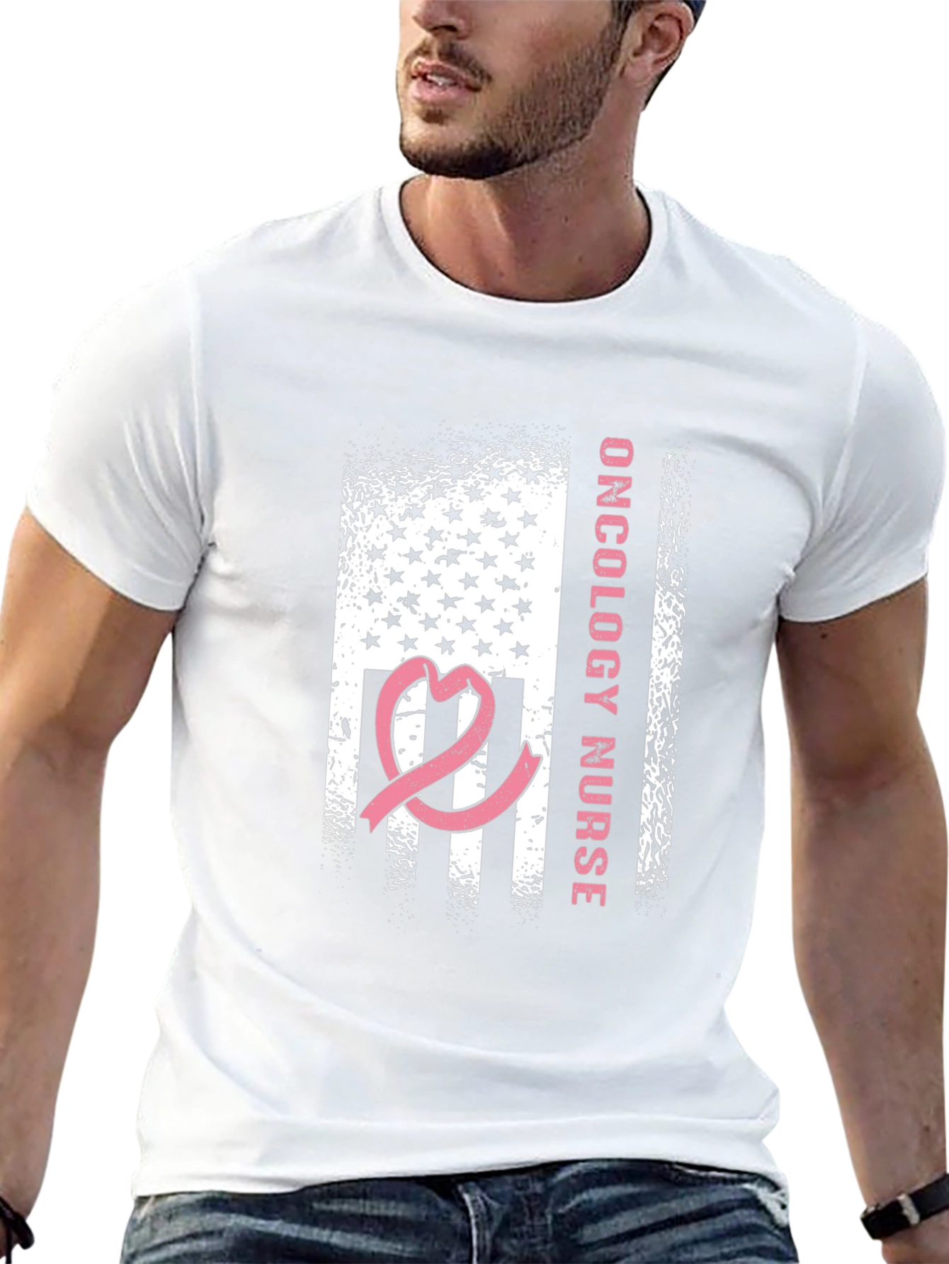 Oncology Nurse American Flag Ribbon T-Shirt
