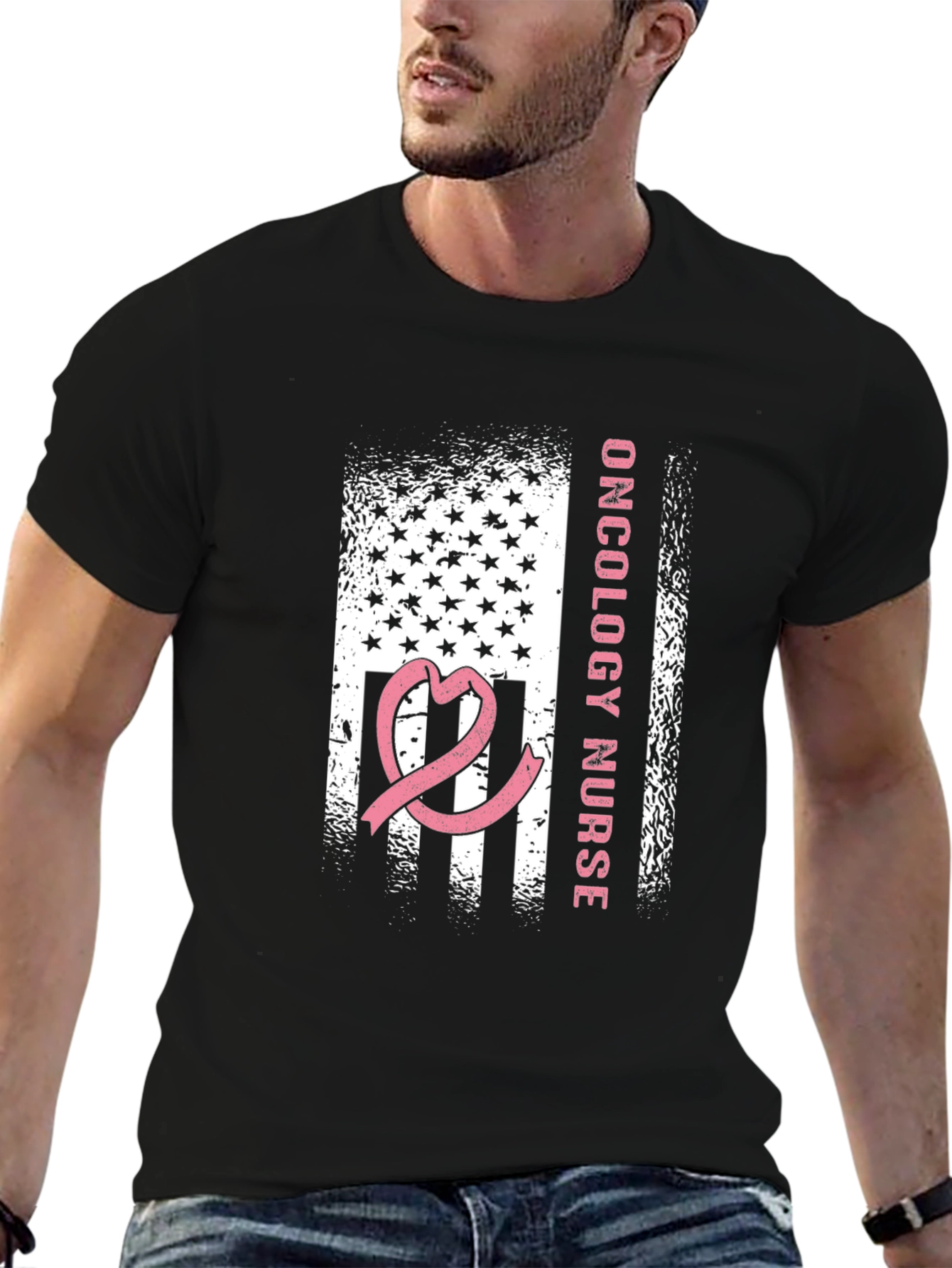 Oncology Nurse American Flag Ribbon T-Shirt