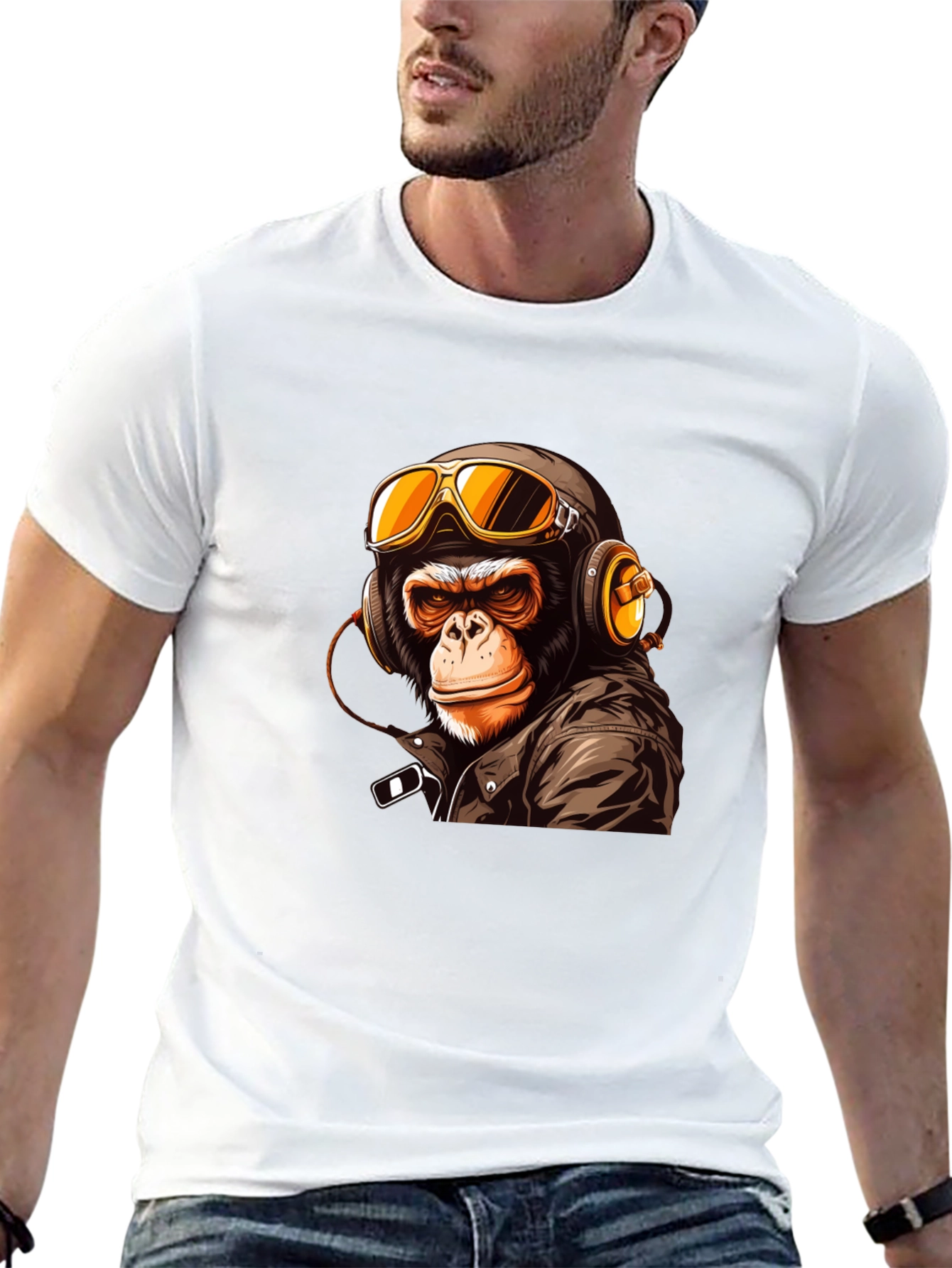 Cool Biker Monkey Graphic Tee - Black