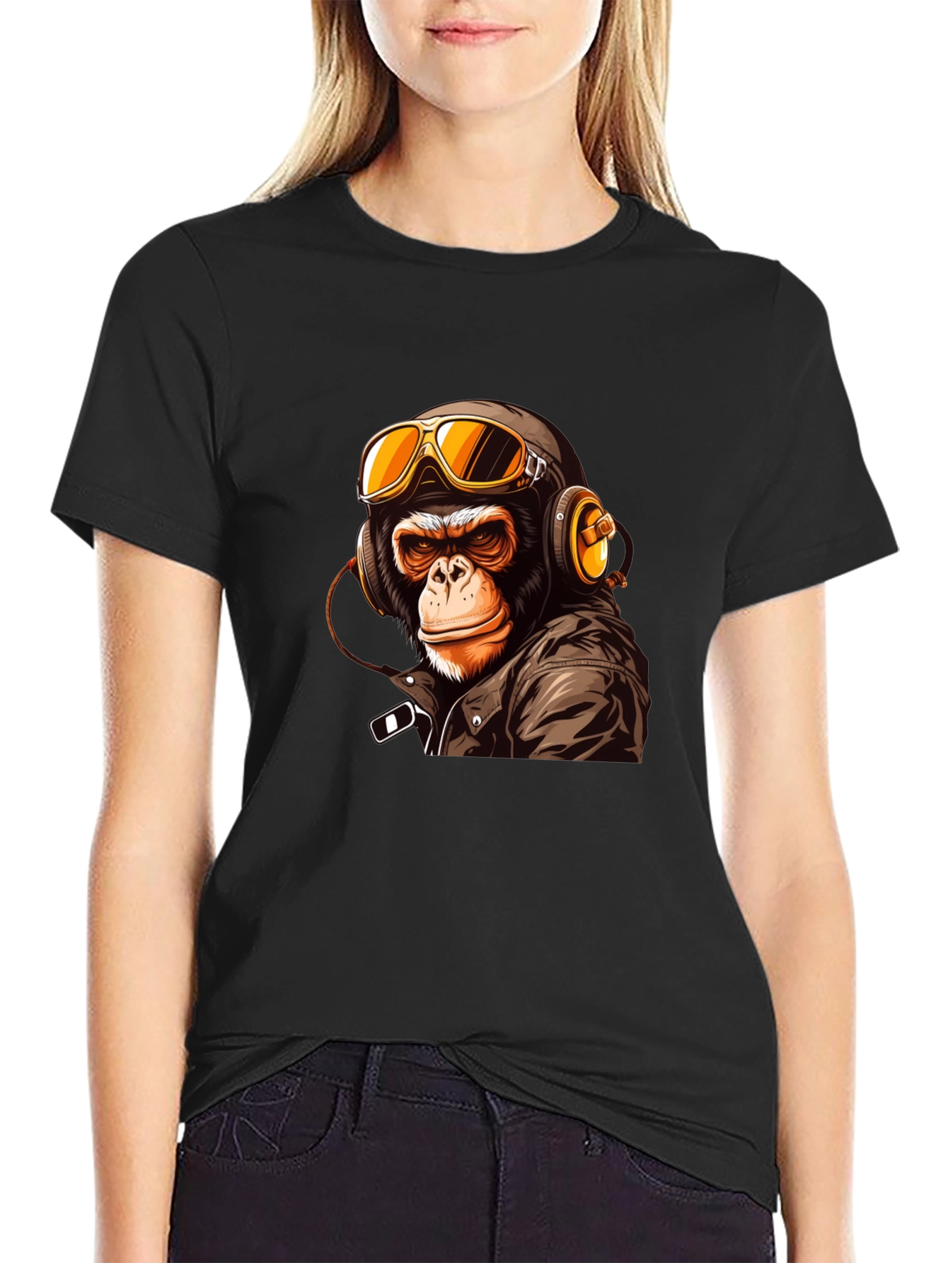 Cool Biker Monkey Graphic Tee - Black