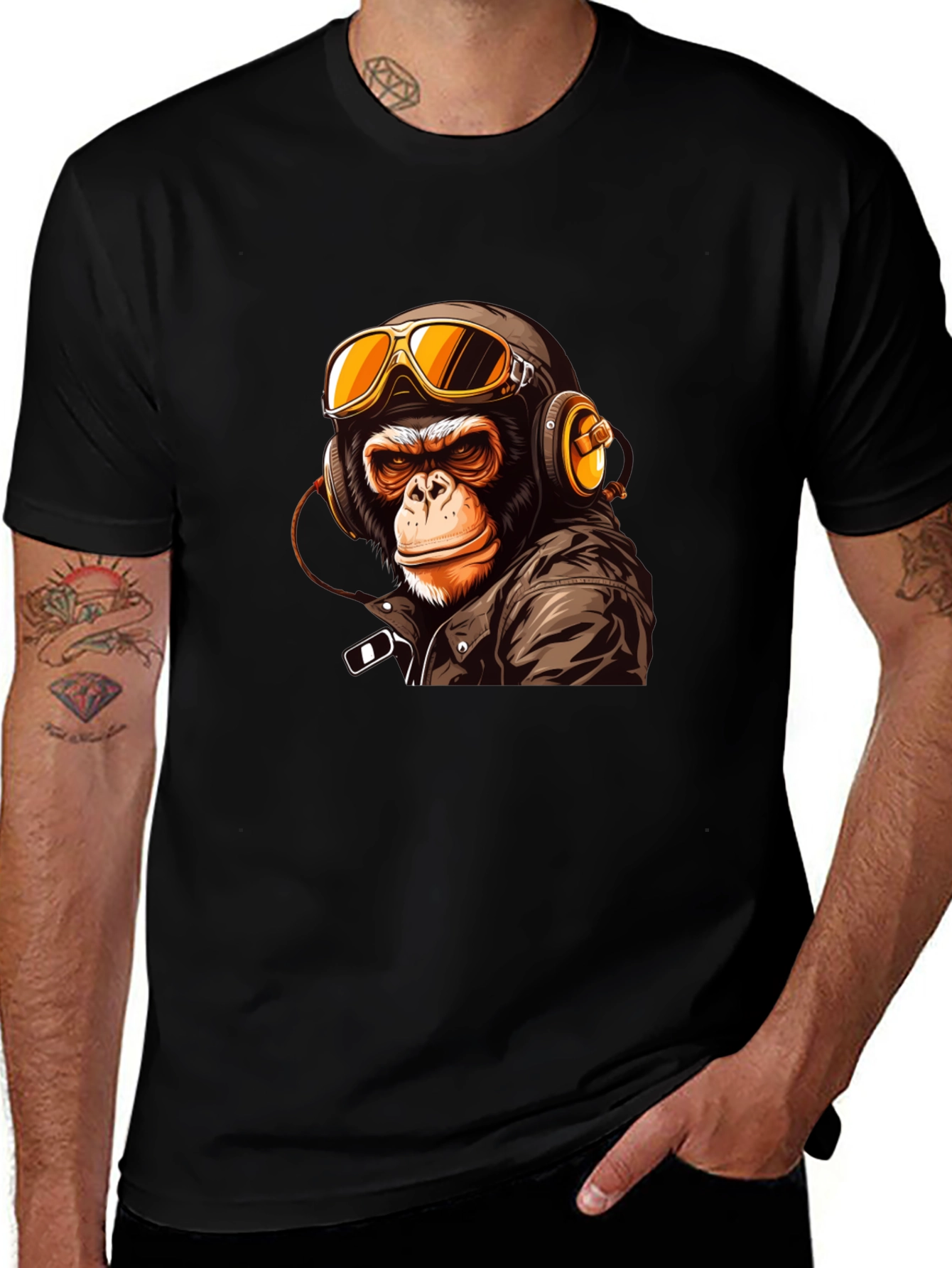 Cool Biker Monkey Graphic Tee - Black