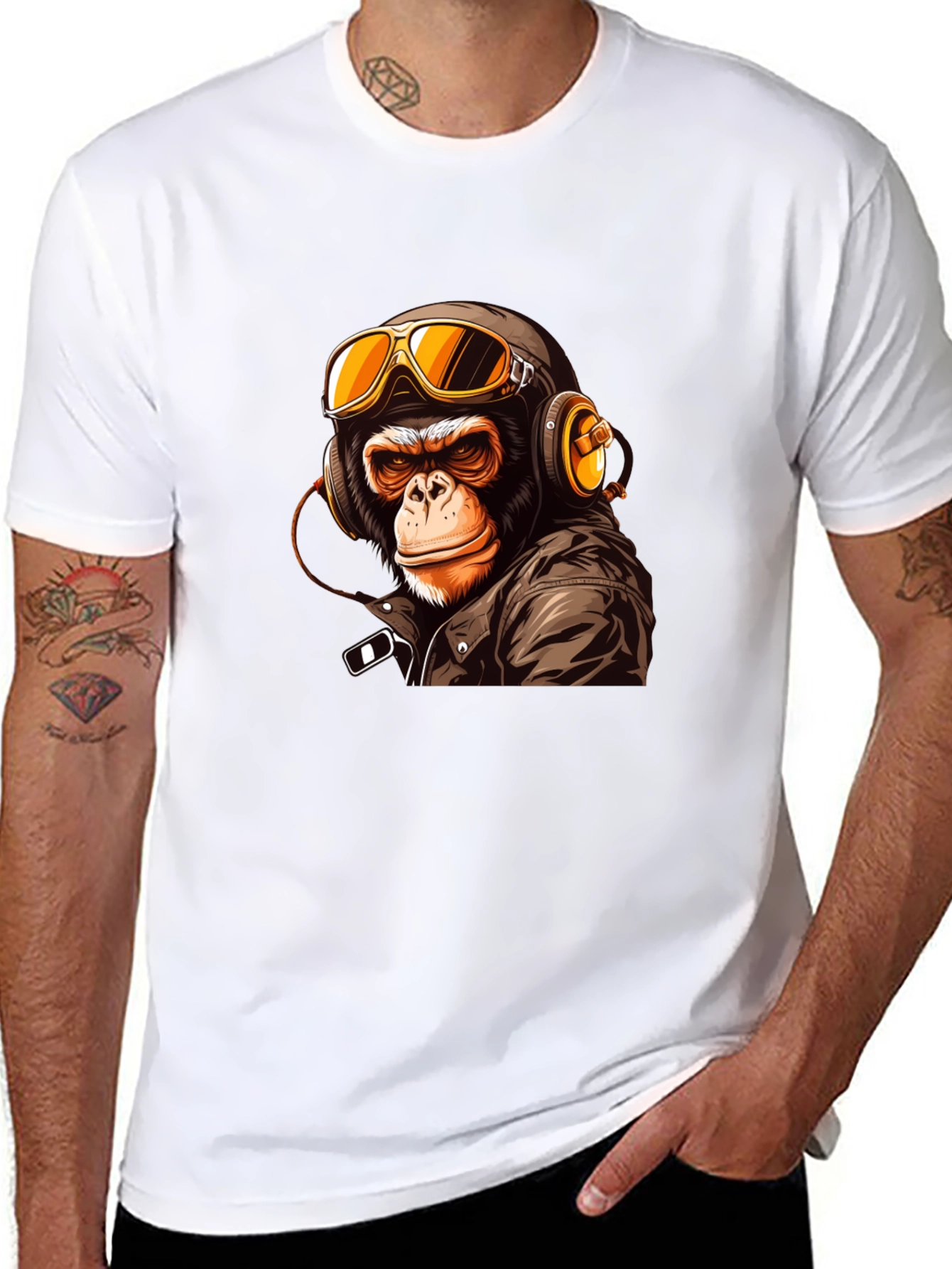 Cool Biker Monkey Graphic Tee - Black