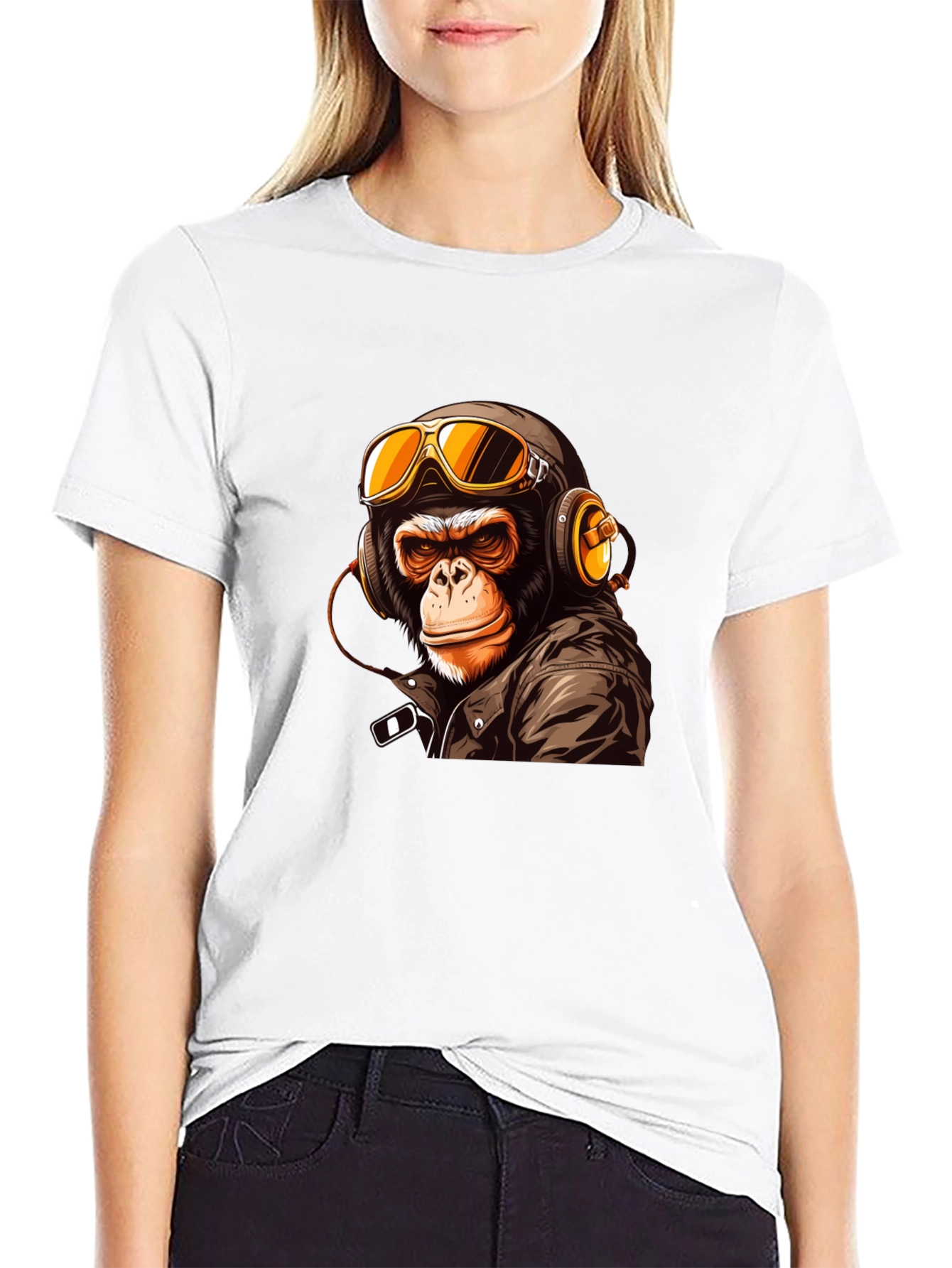 Cool Biker Monkey Graphic Tee - Black