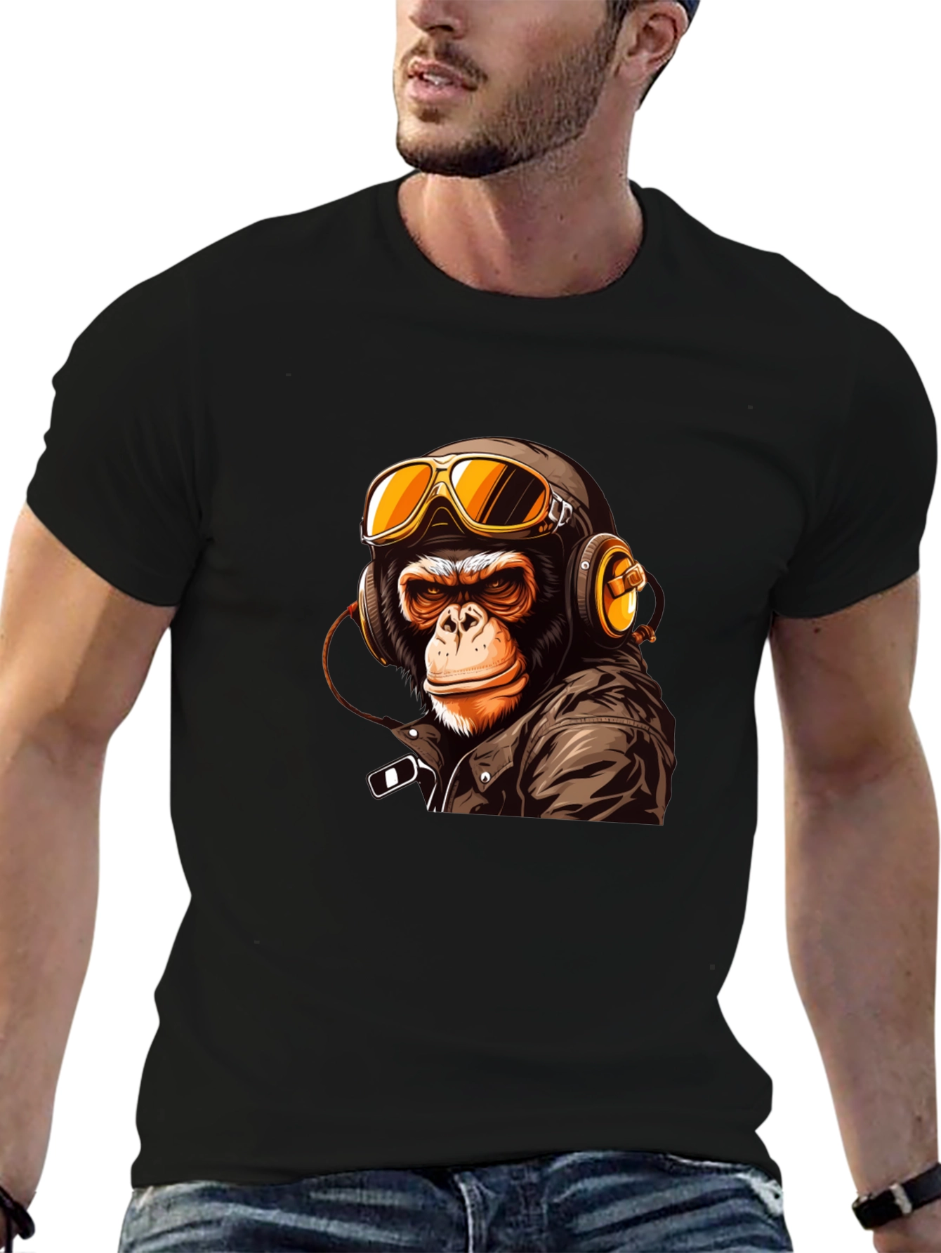 Cool Biker Monkey Graphic Tee - Black