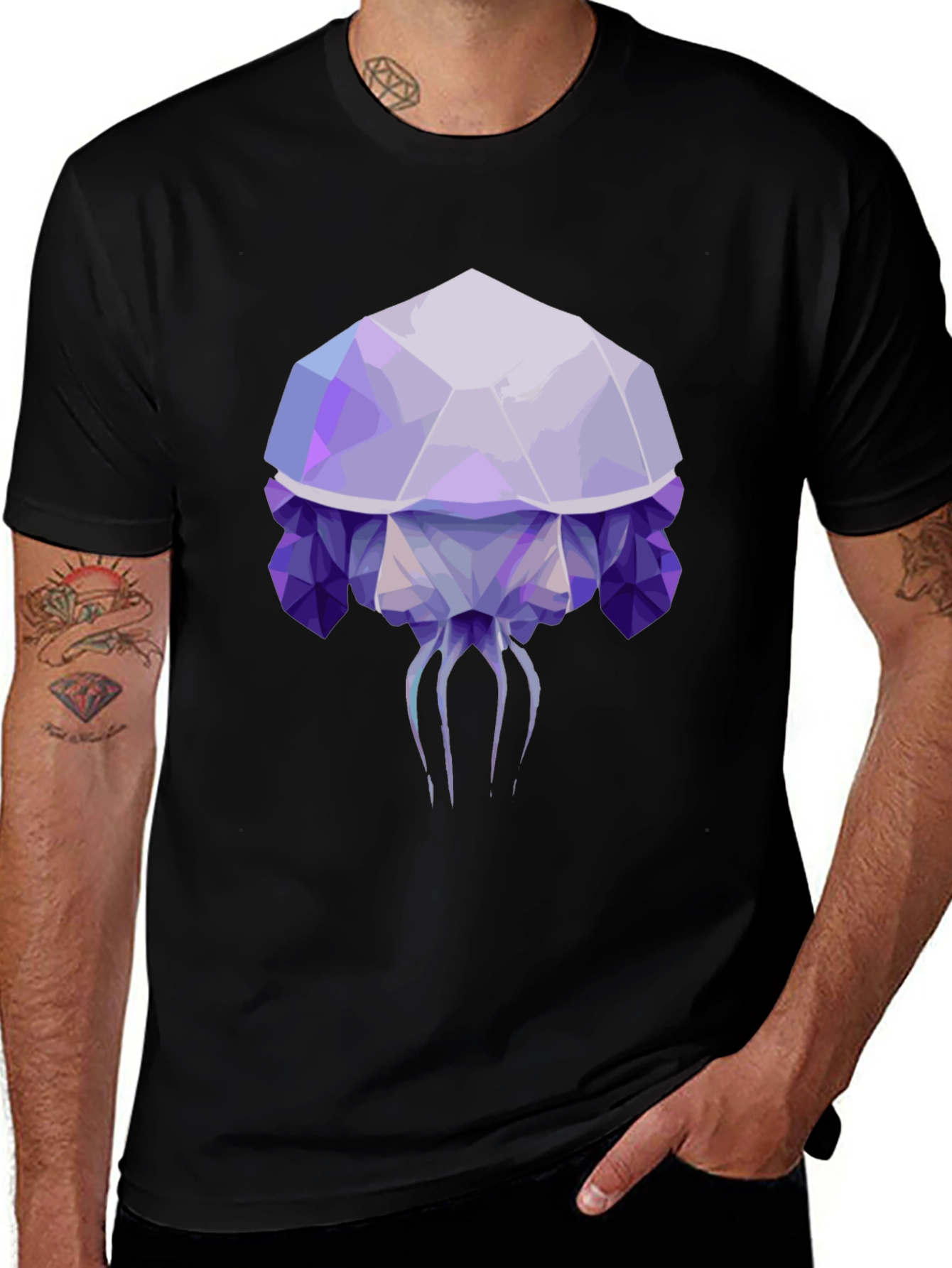 Geometric Jellyfish Graphic Tee - Mens Black T-Shirt