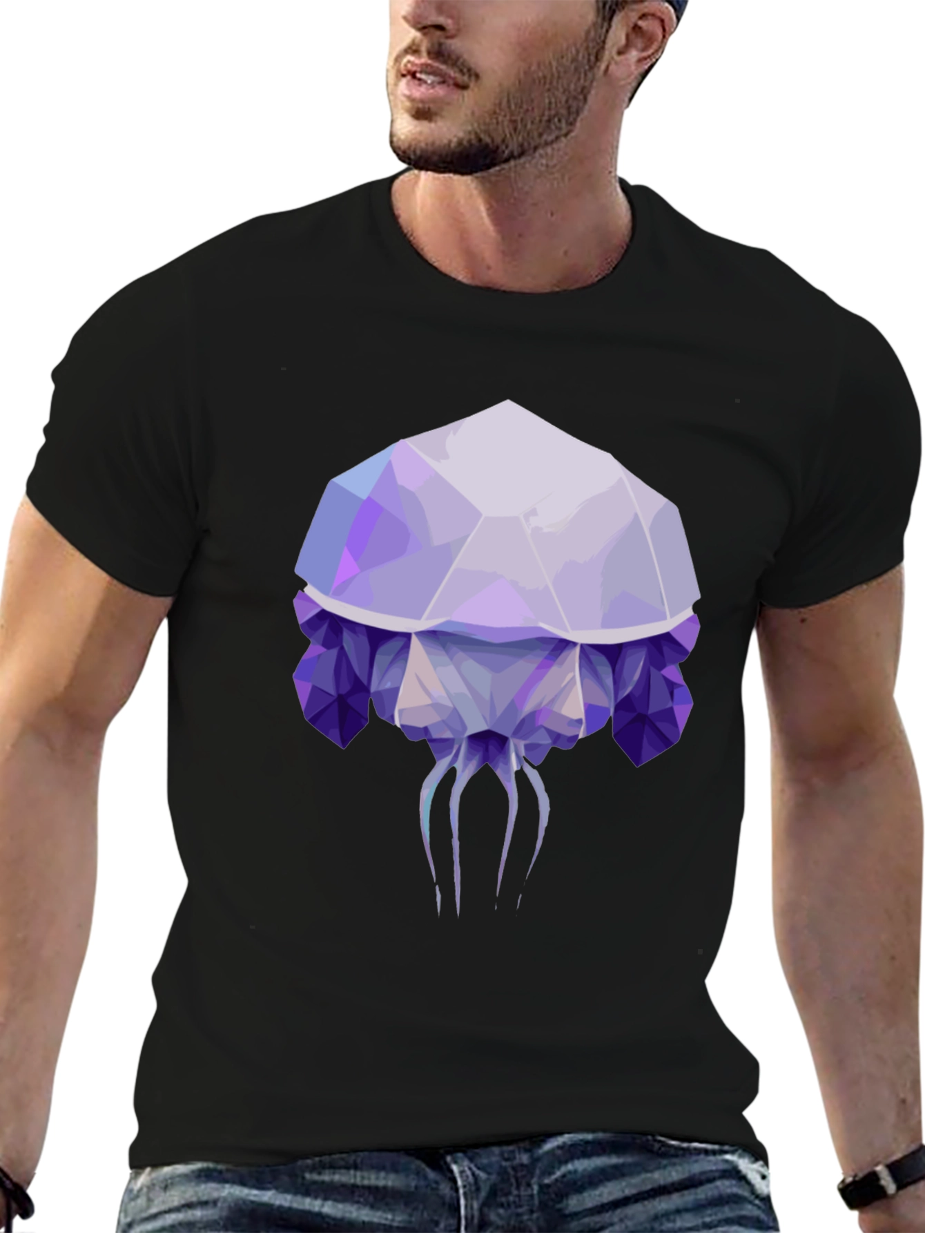 Geometric Jellyfish Graphic Tee - Mens Black T-Shirt