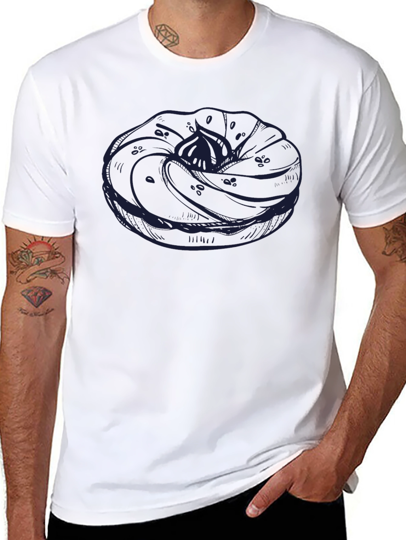 Mens Black T-Shirt with Unique Donut Graphic