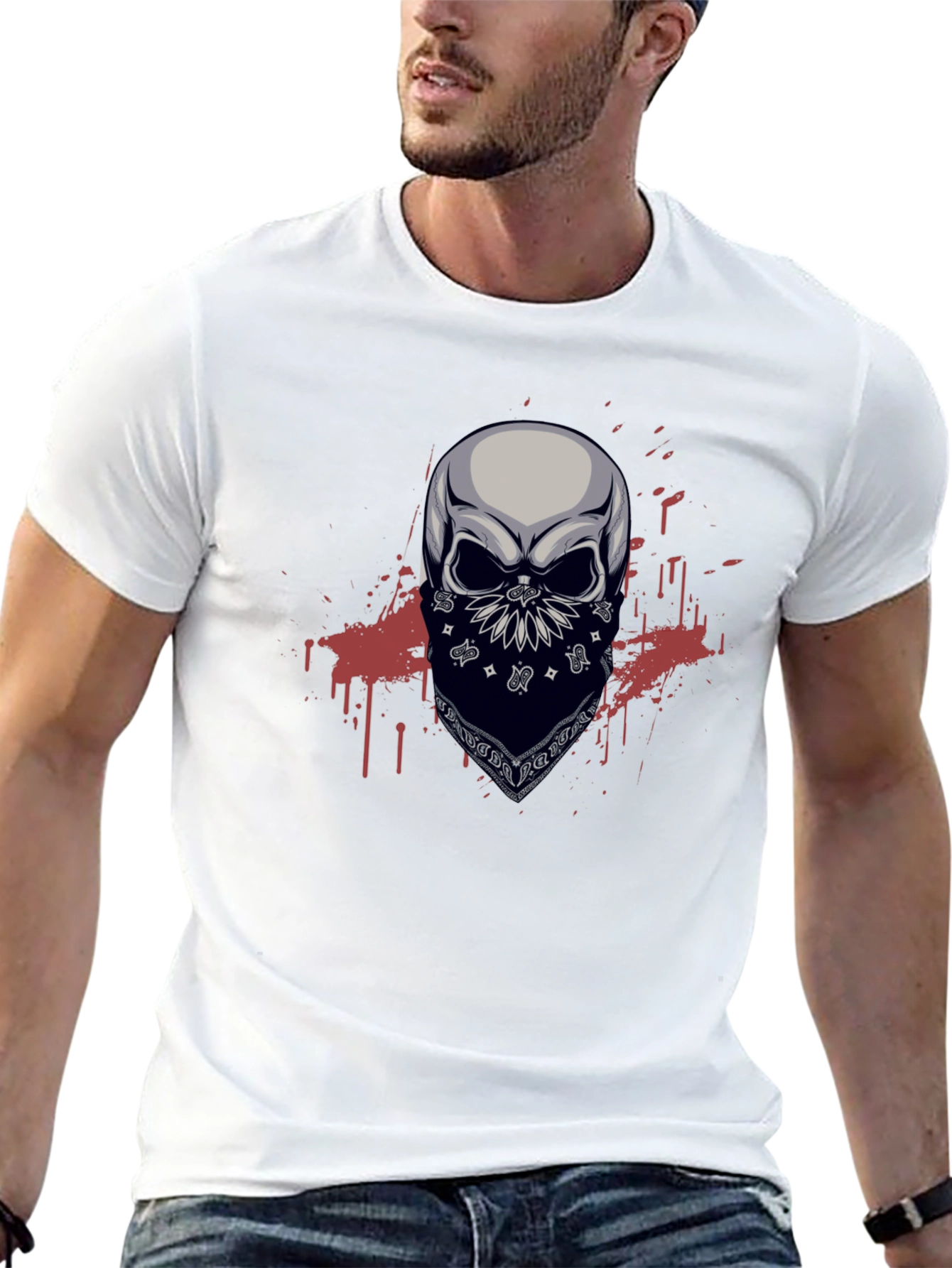 Skull Bandana Graphic T-Shirt - Mens Black Tee