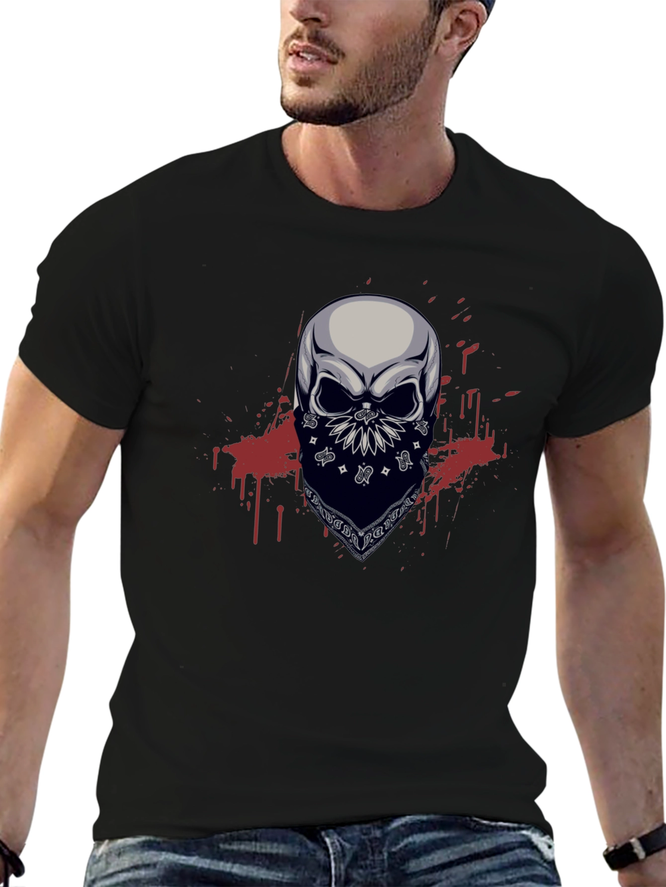 Skull Bandana Graphic T-Shirt - Mens Black Tee