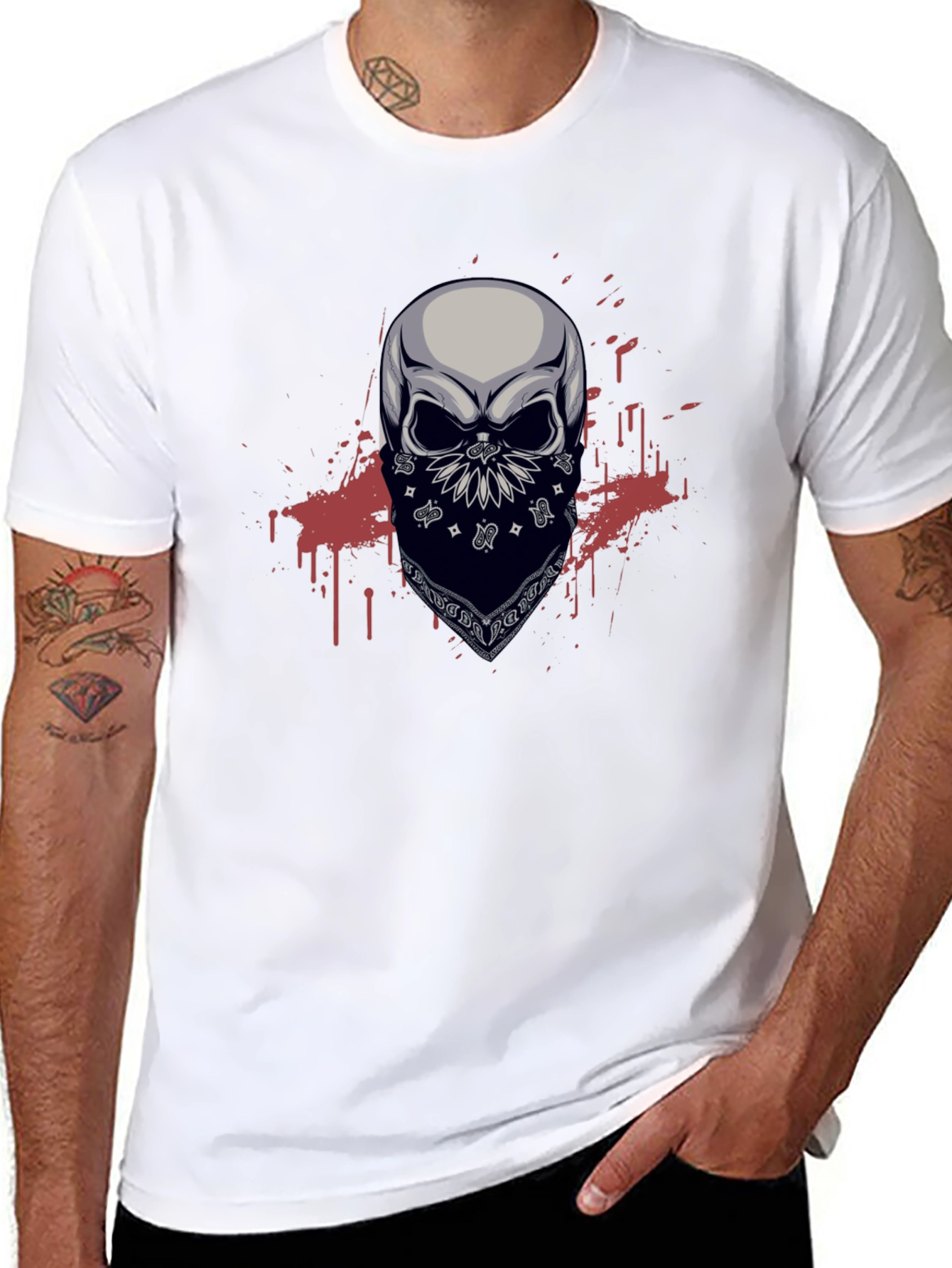Skull Bandana Graphic T-Shirt - Mens Black Tee