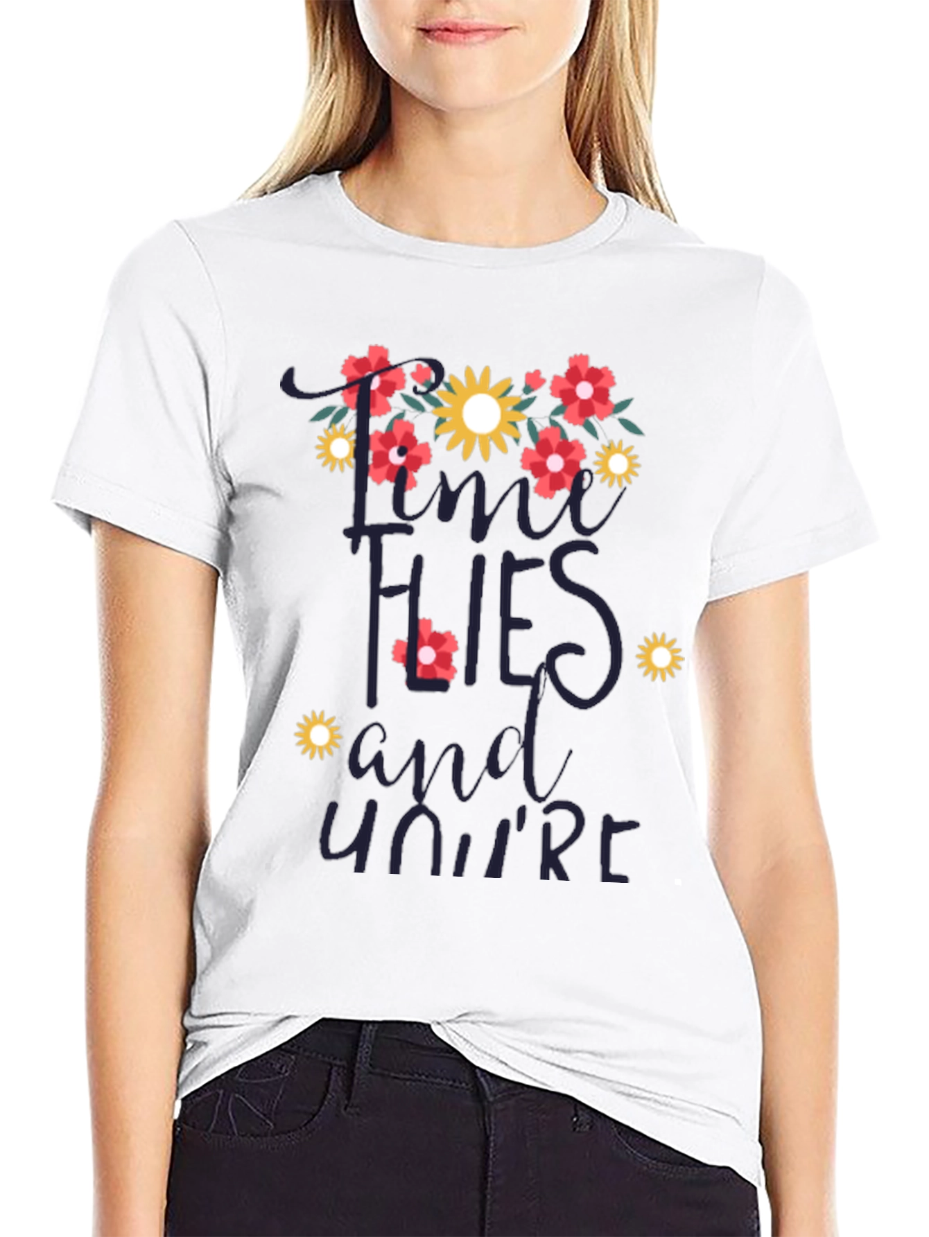 Time Flies Floral Graphic T-Shirt
