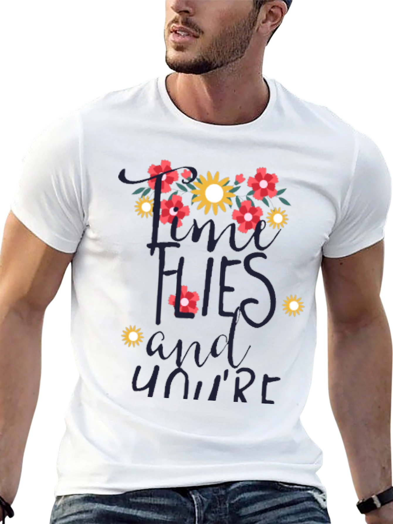 Time Flies Floral Graphic T-Shirt