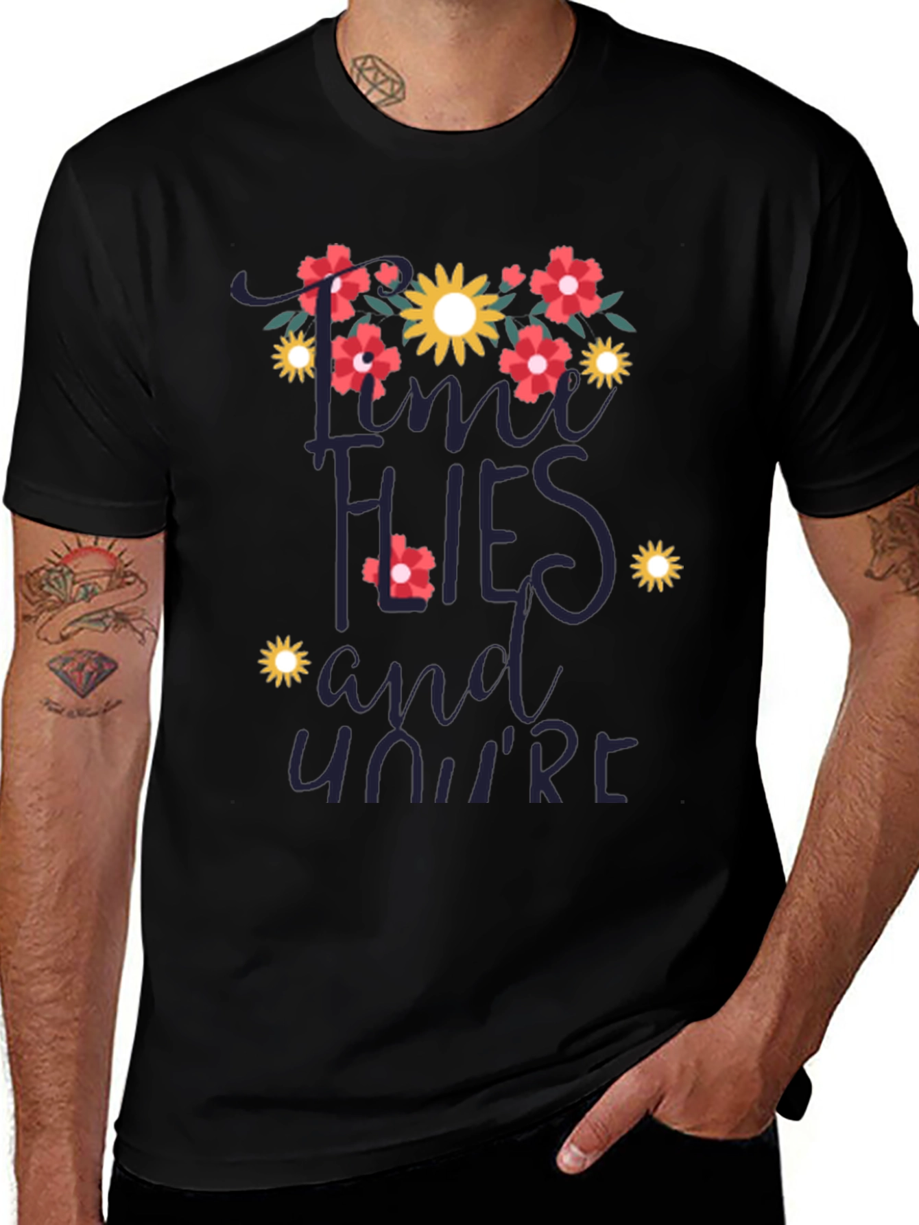 Time Flies Floral Graphic T-Shirt