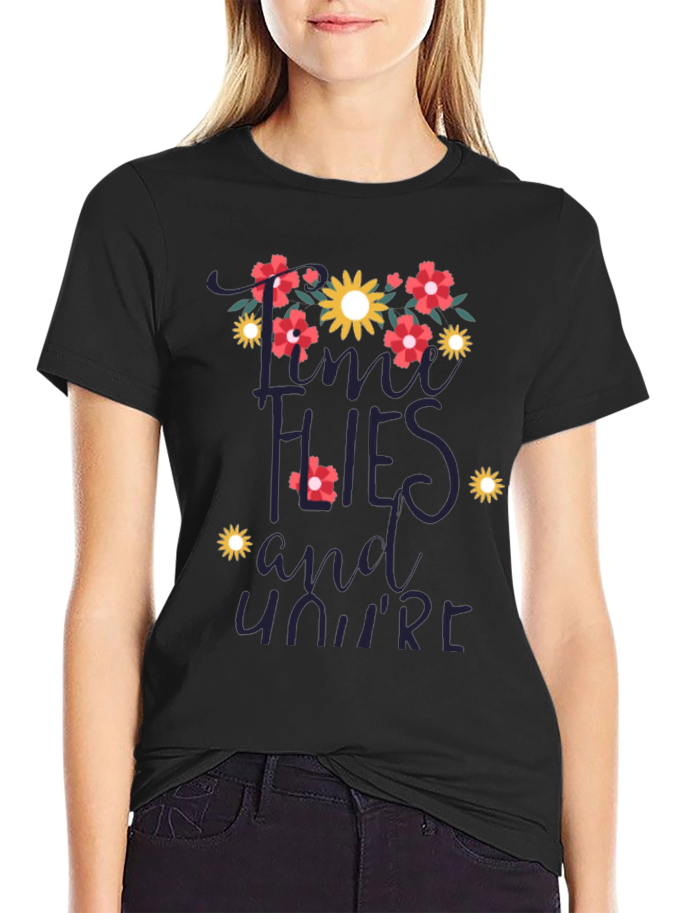 Time Flies Floral Graphic T-Shirt