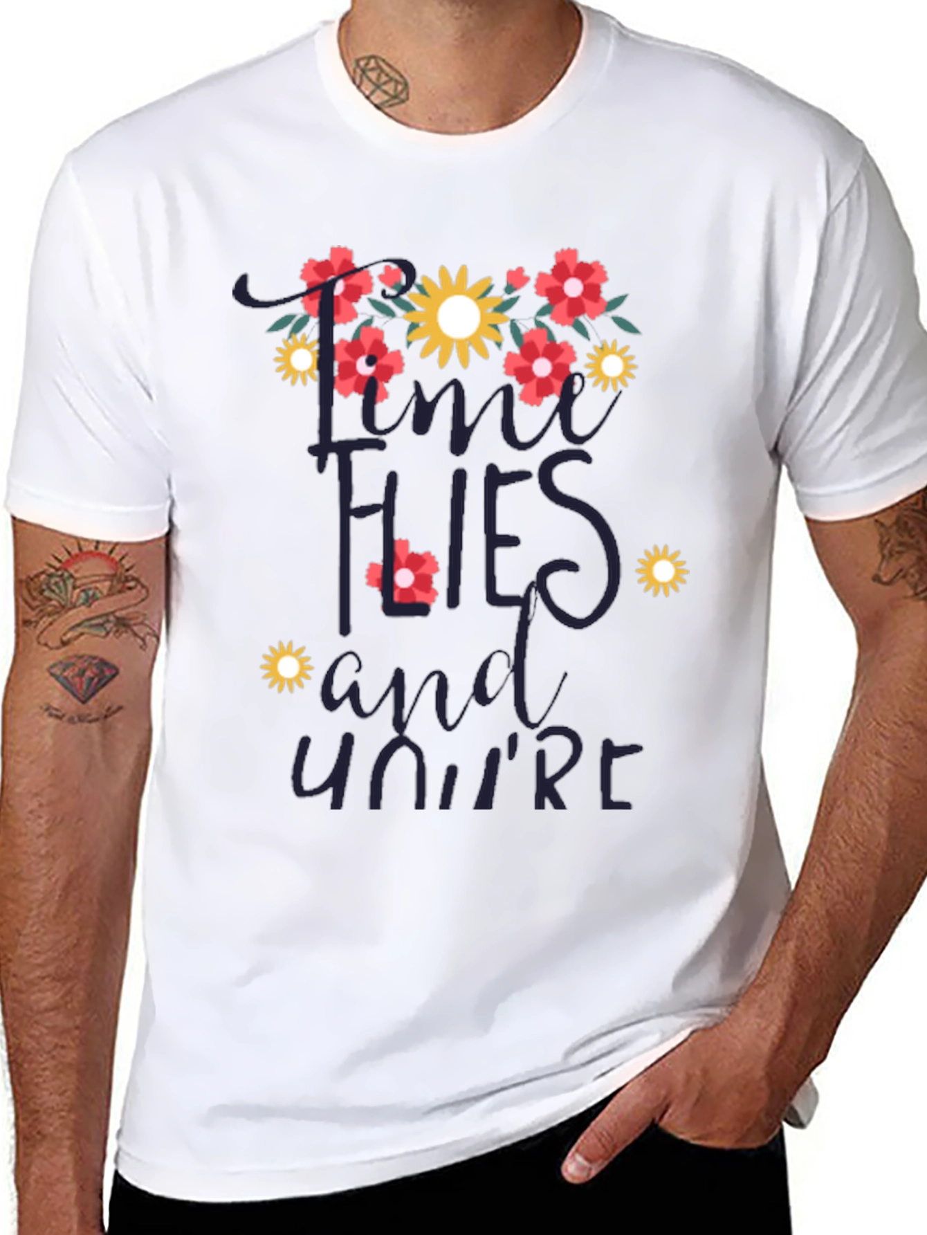 Time Flies Floral Graphic T-Shirt