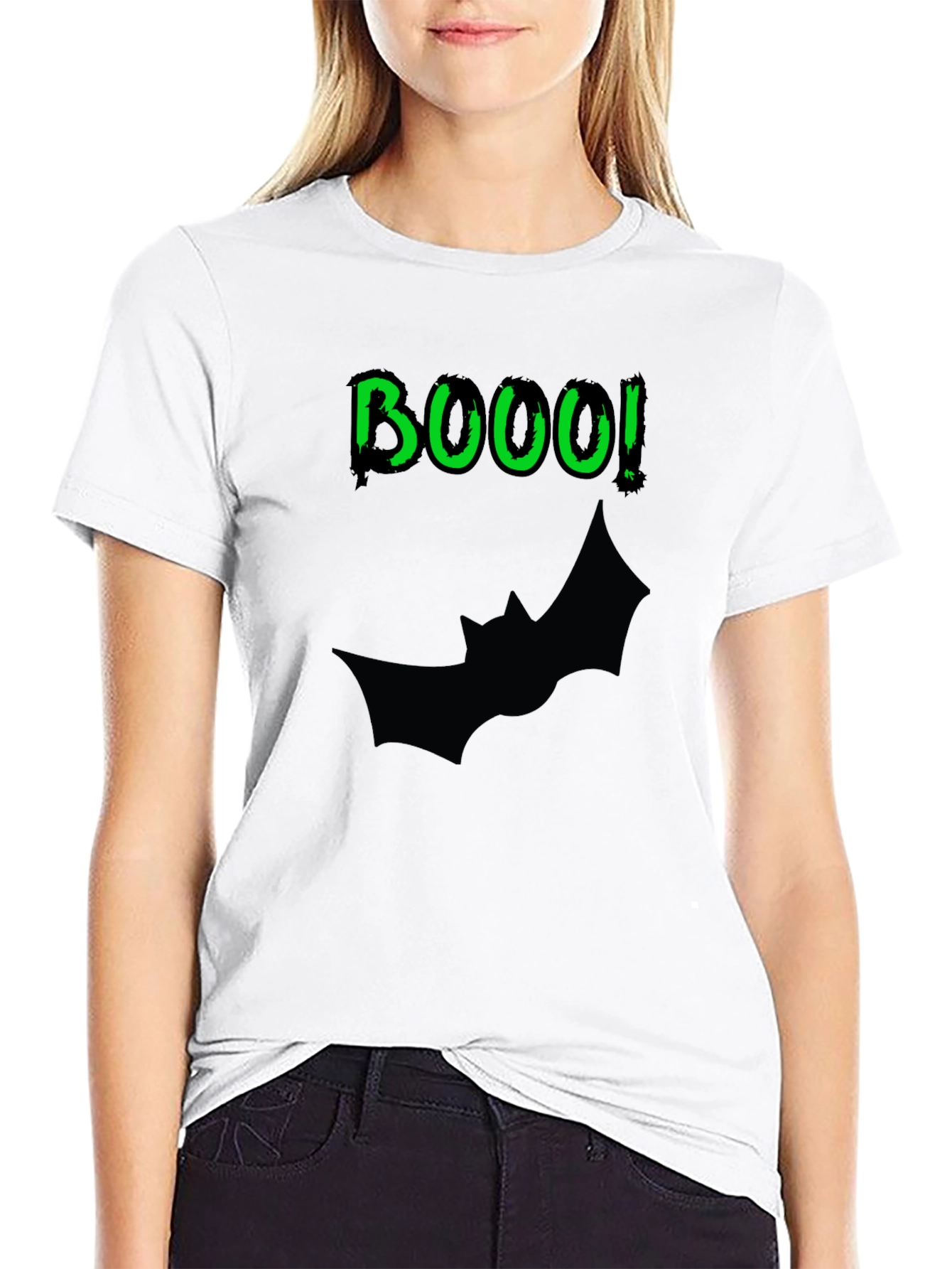 BOOO! Bat Halloween Mens Black T-Shirt