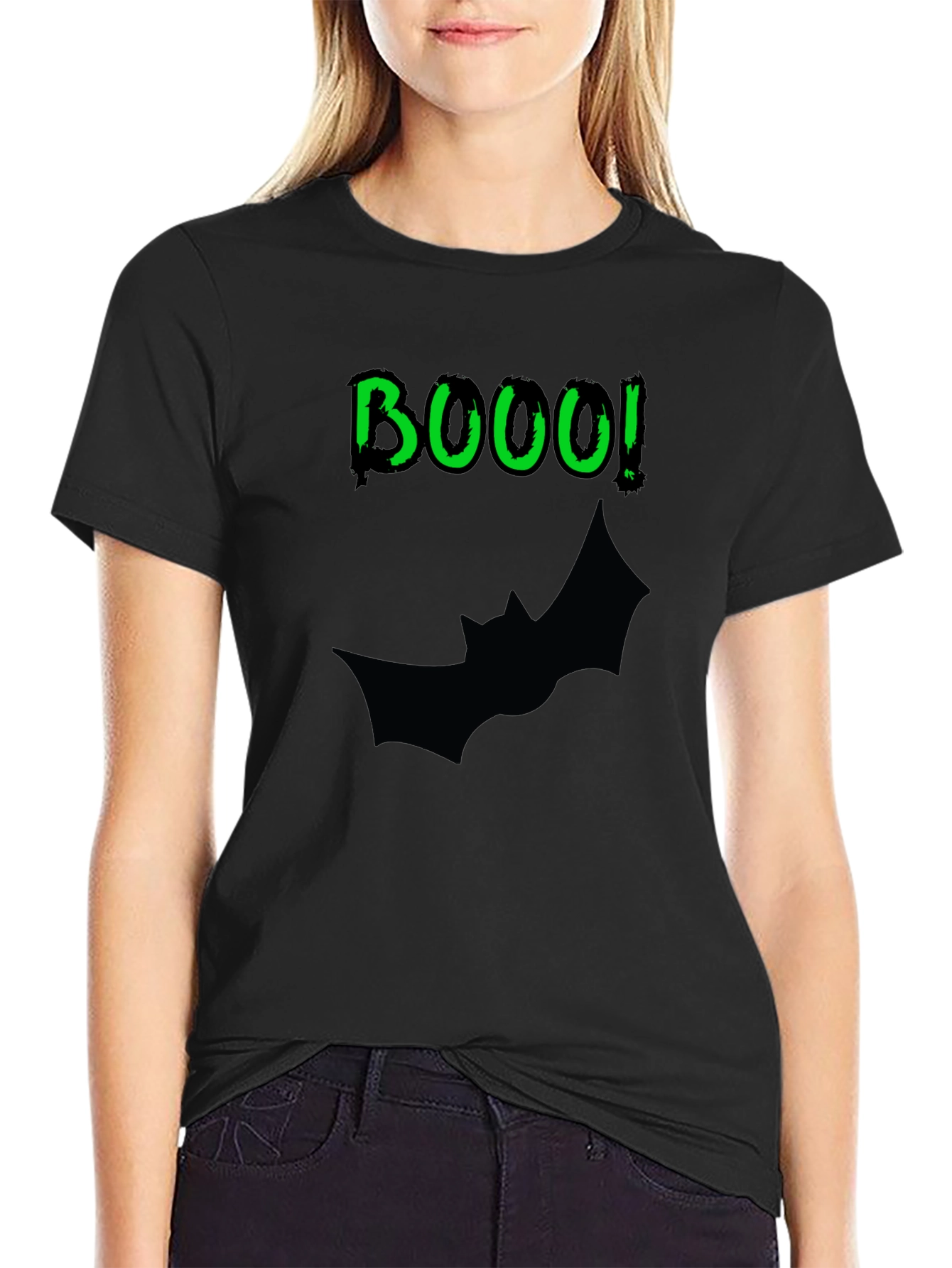 BOOO! Bat Halloween Mens Black T-Shirt