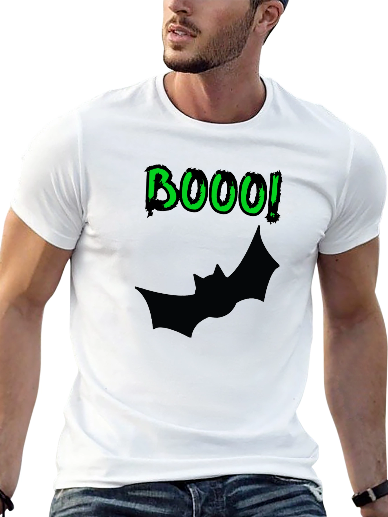 BOOO! Bat Halloween Mens Black T-Shirt
