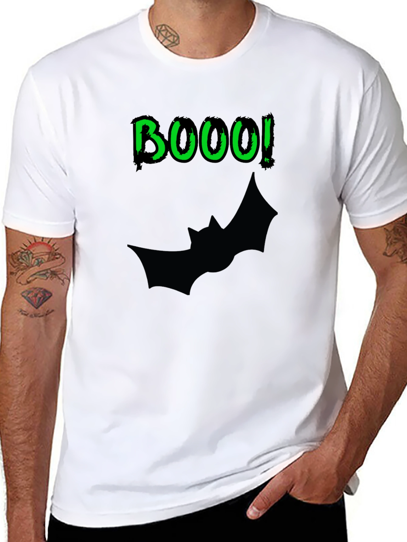 BOOO! Bat Halloween Mens Black T-Shirt