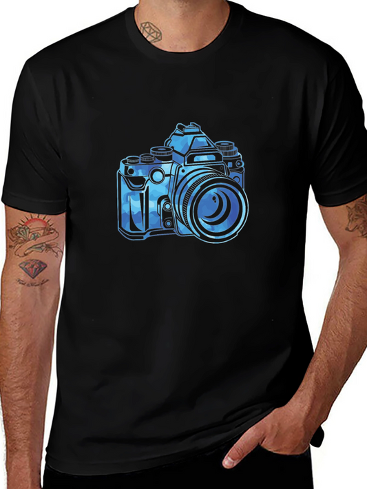 Vintage Camera Graphic Tee - Cool Blue Design