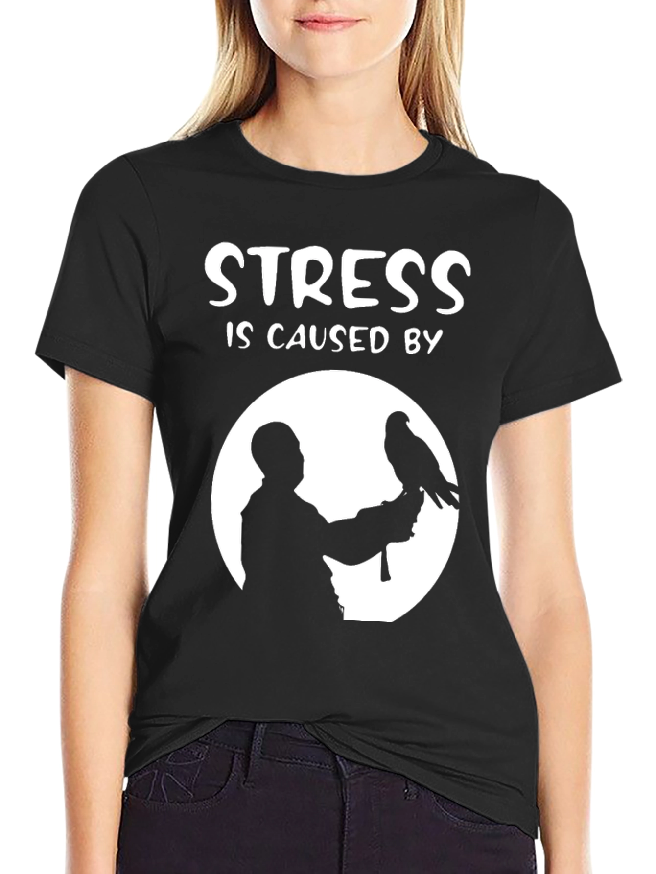 Stress Caused By Birds T-Shirt: Falconry Silhouette Design