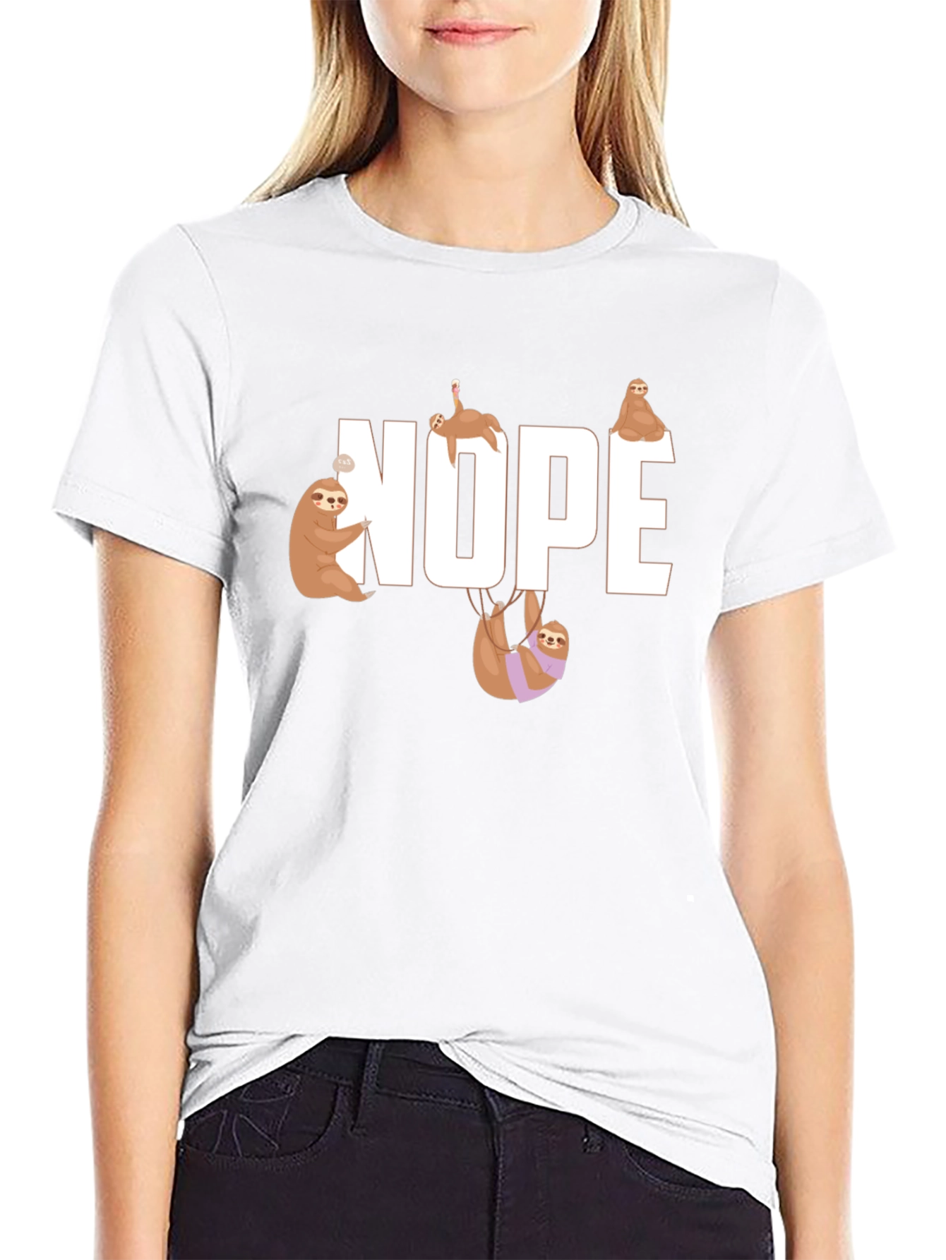 Nope Sloth Graphic T-Shirt - Relaxed Style