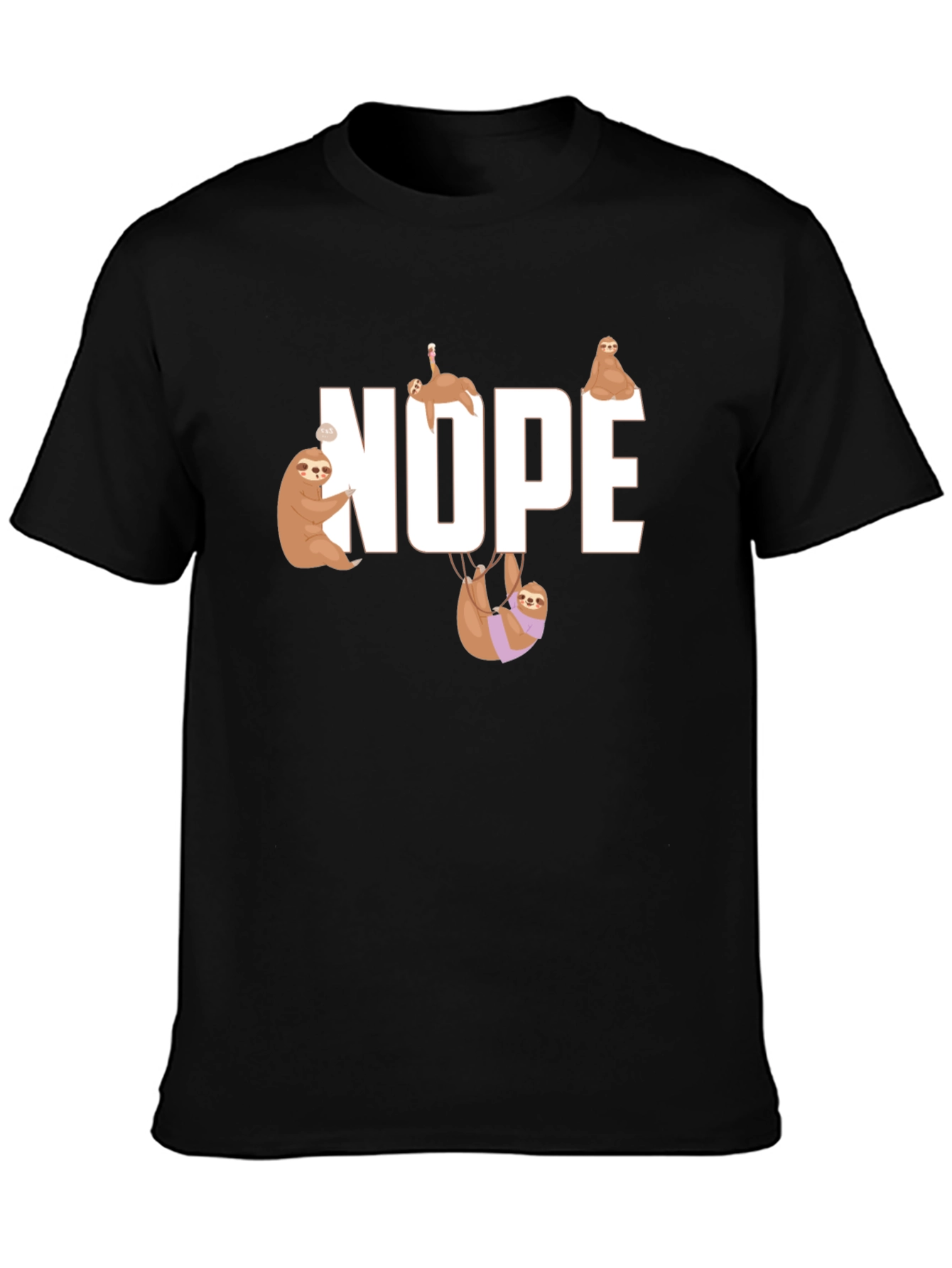 Nope Sloth Graphic T-Shirt - Relaxed Style