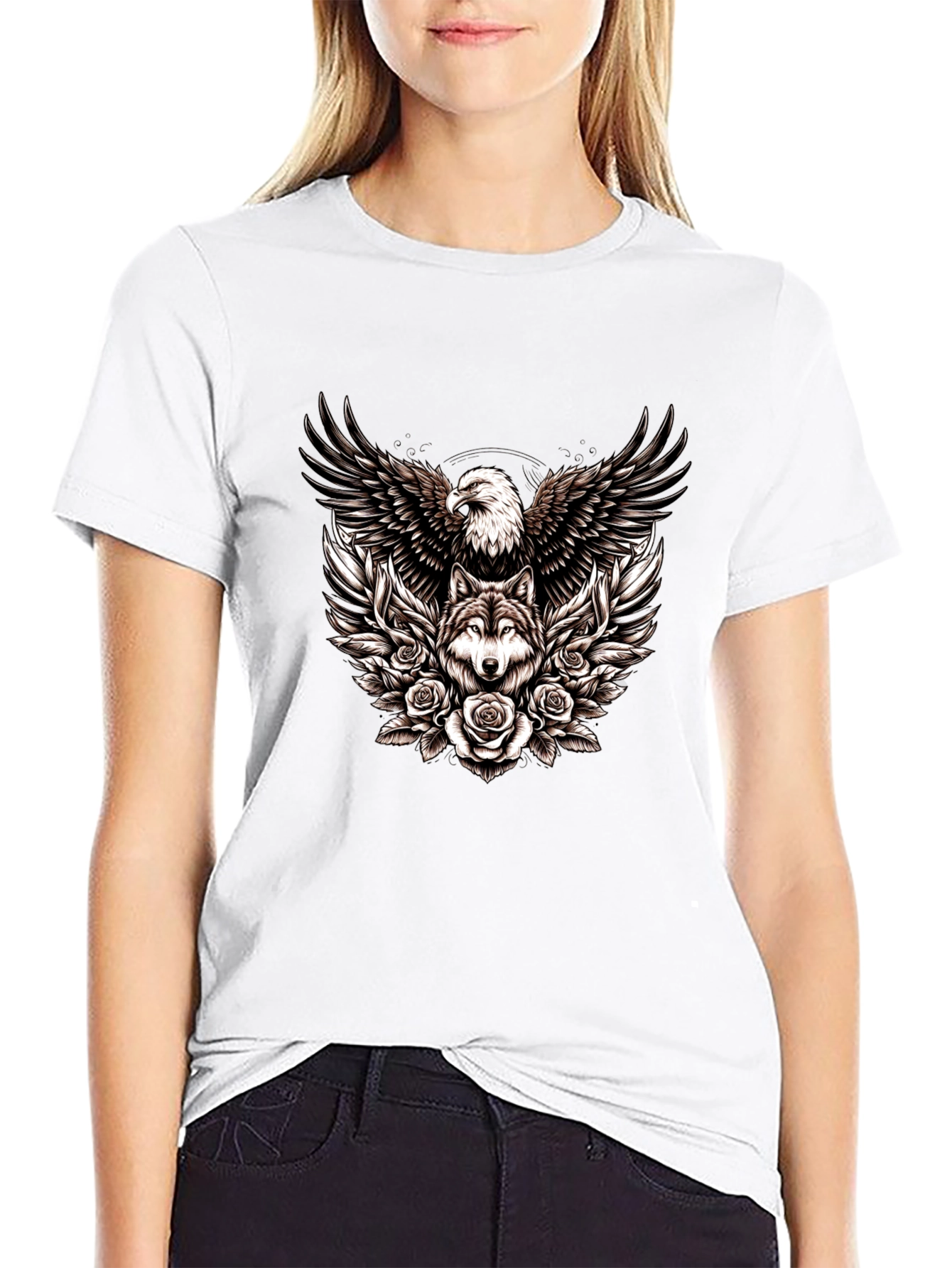 Eagle and Wolf Graphic Tee - Black