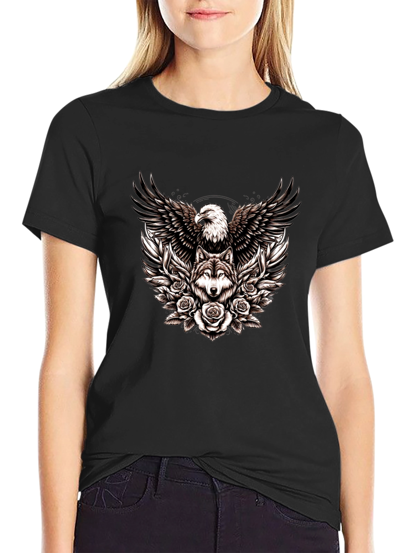 Eagle and Wolf Graphic Tee - Black