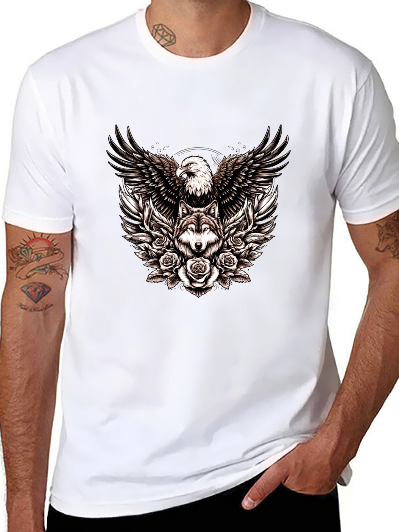 Eagle and Wolf Graphic Tee - Black