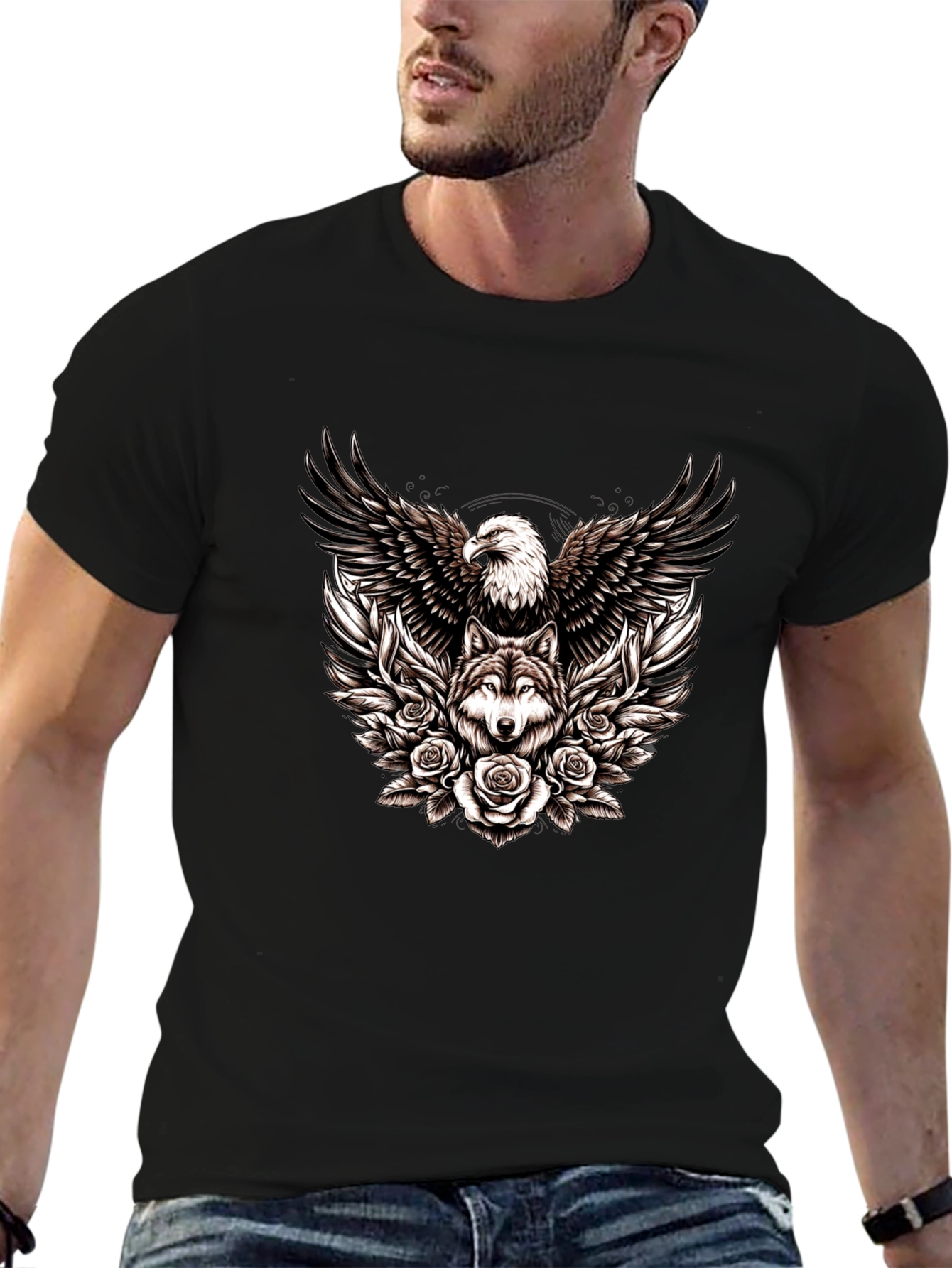Eagle and Wolf Graphic Tee - Black