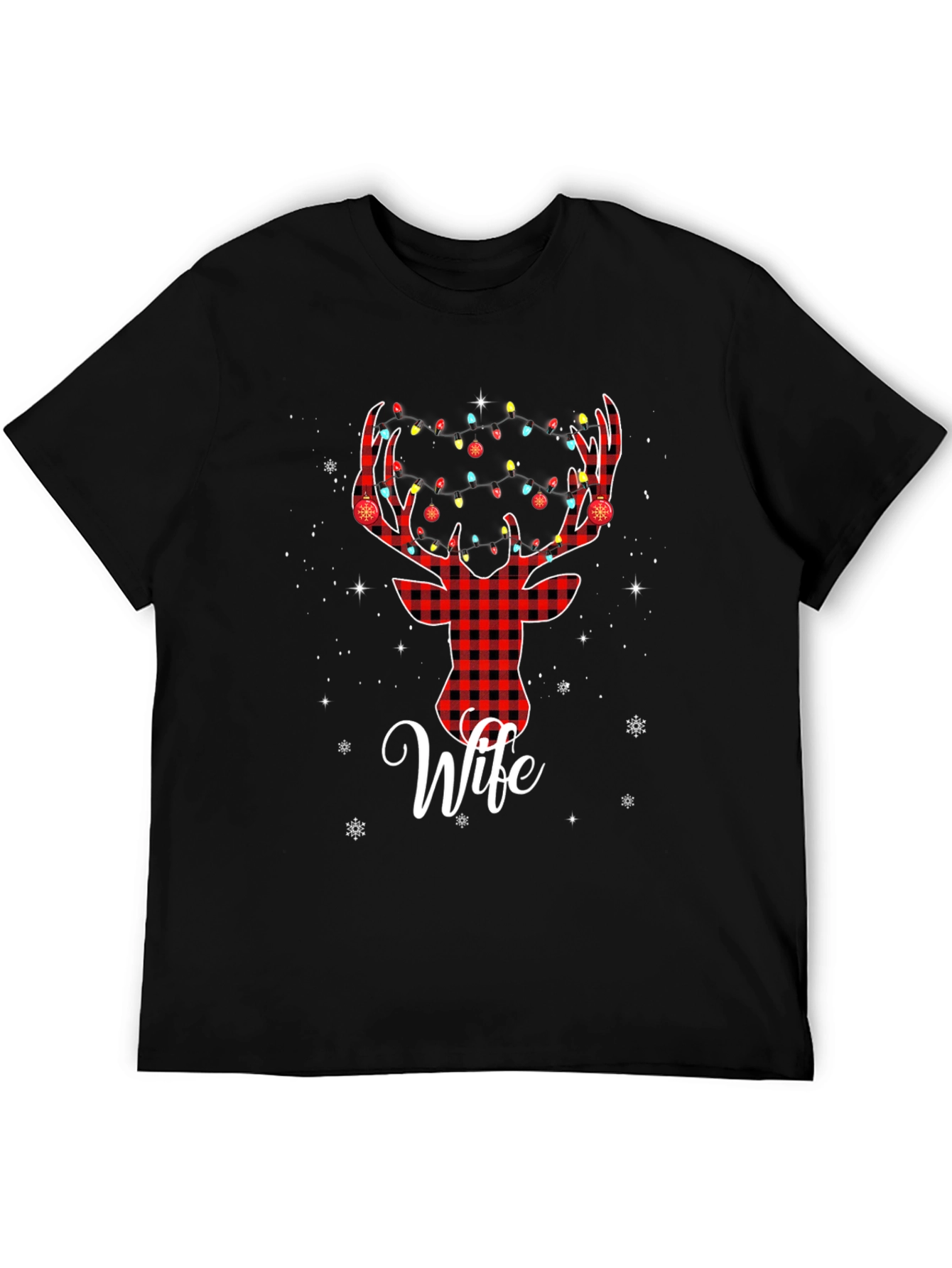 Wife Reindeer Plaid Christmas T-Shirt