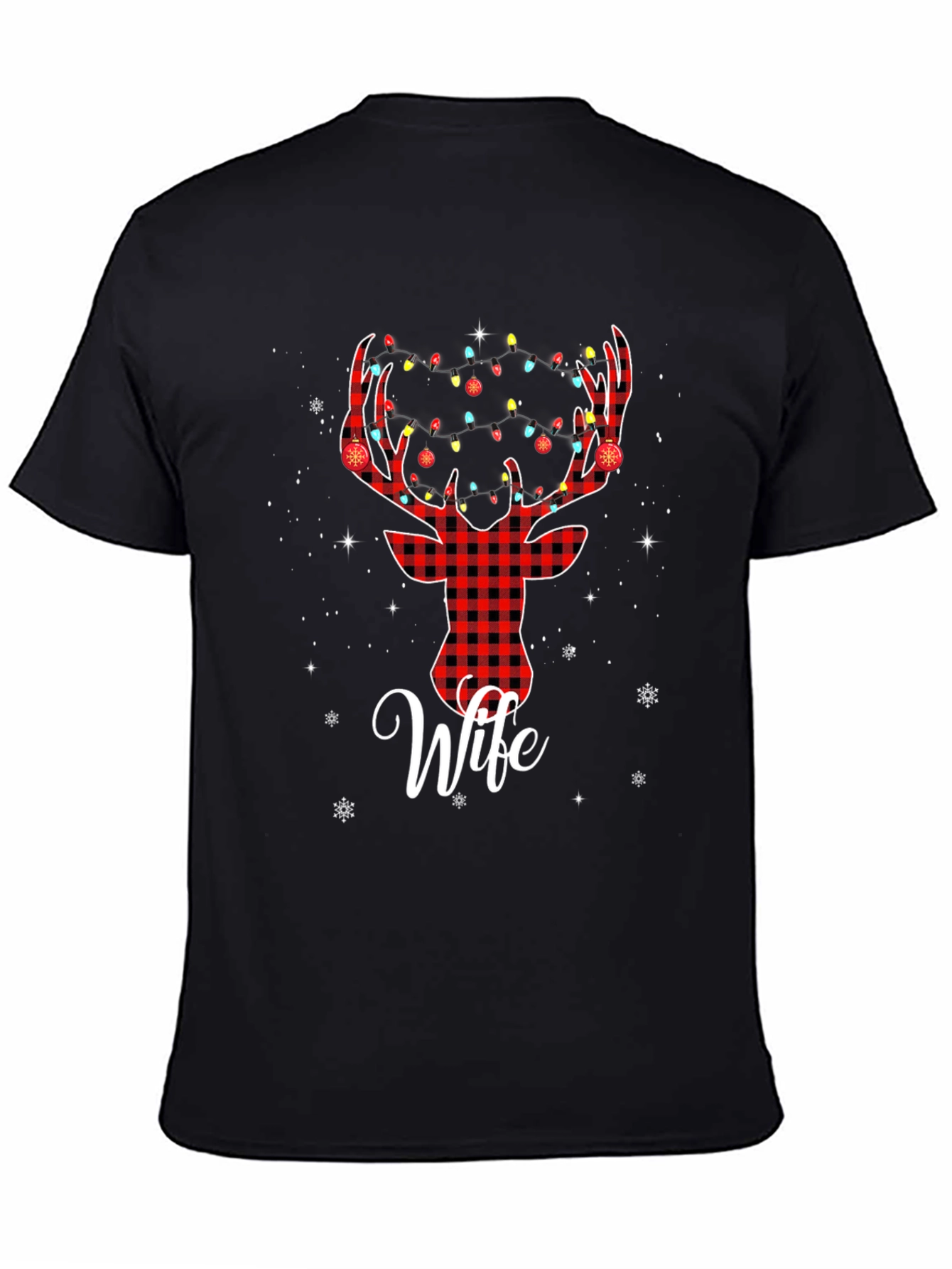 Wife Reindeer Plaid Christmas T-Shirt