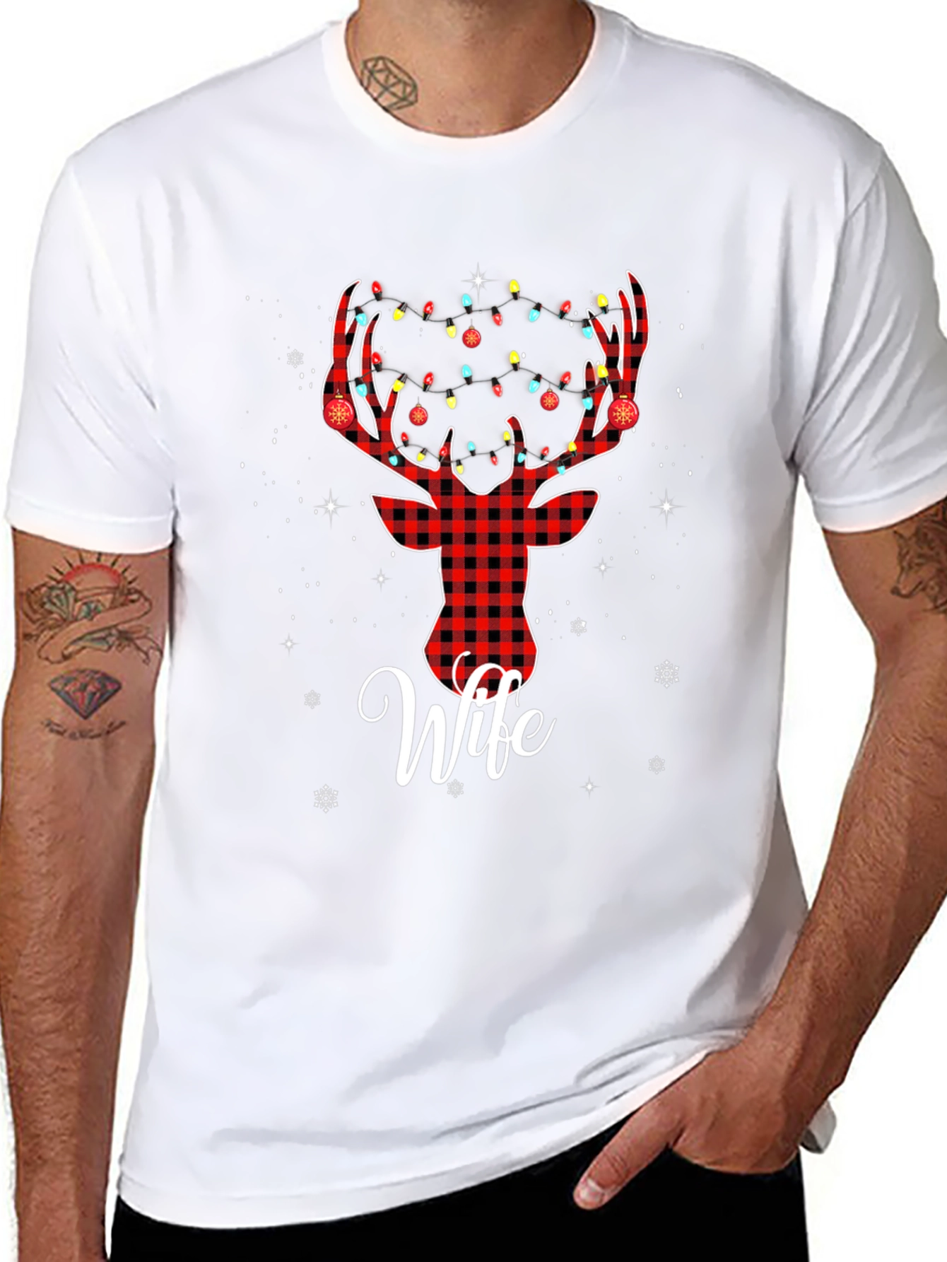 Wife Reindeer Plaid Christmas T-Shirt