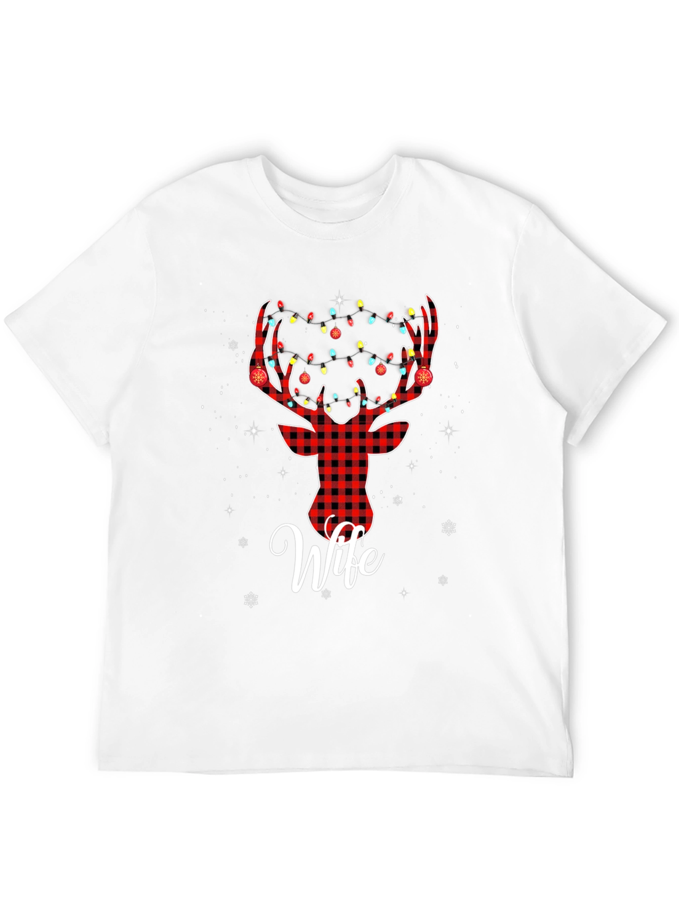 Wife Reindeer Plaid Christmas T-Shirt