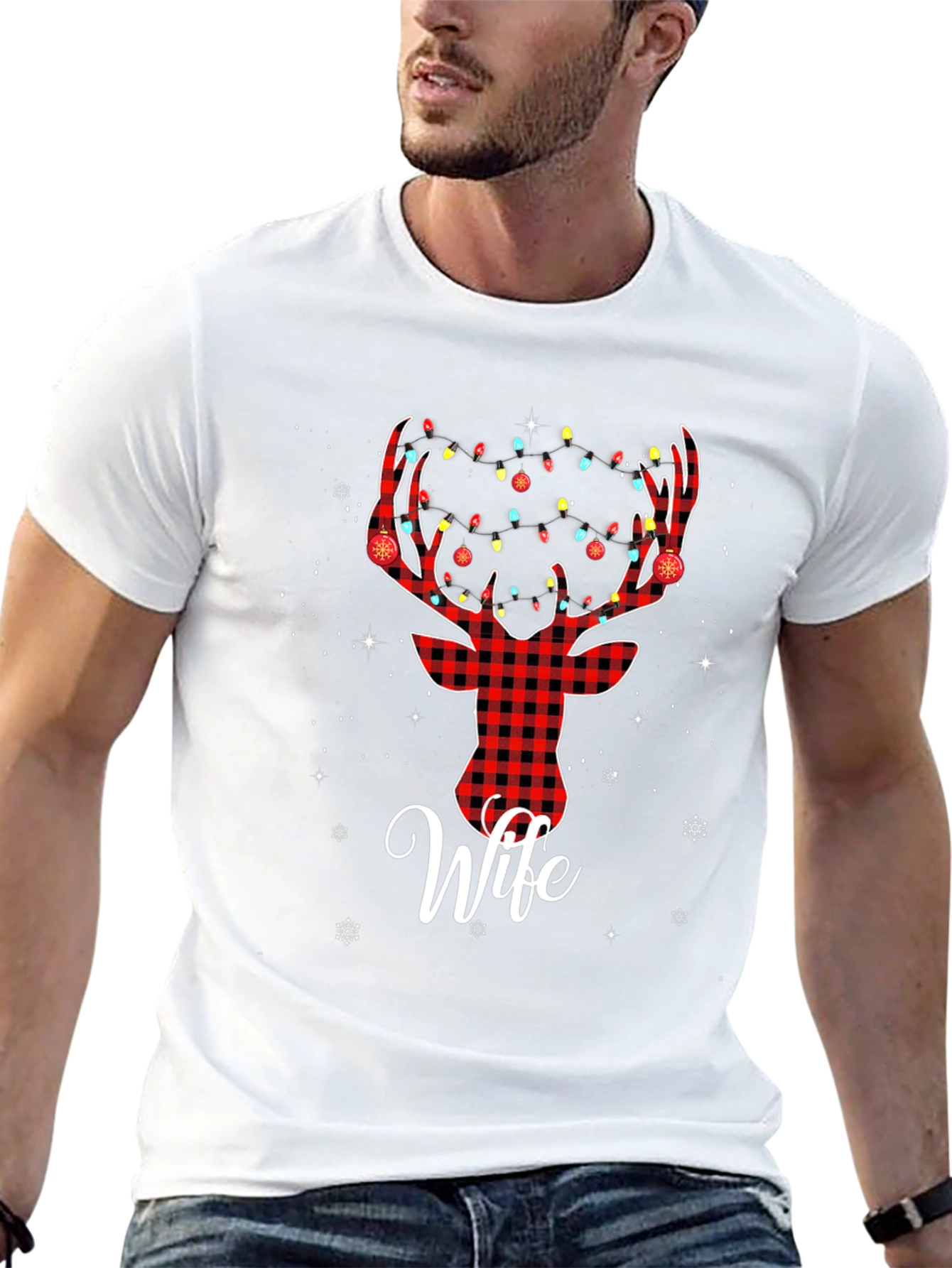 Wife Reindeer Plaid Christmas T-Shirt