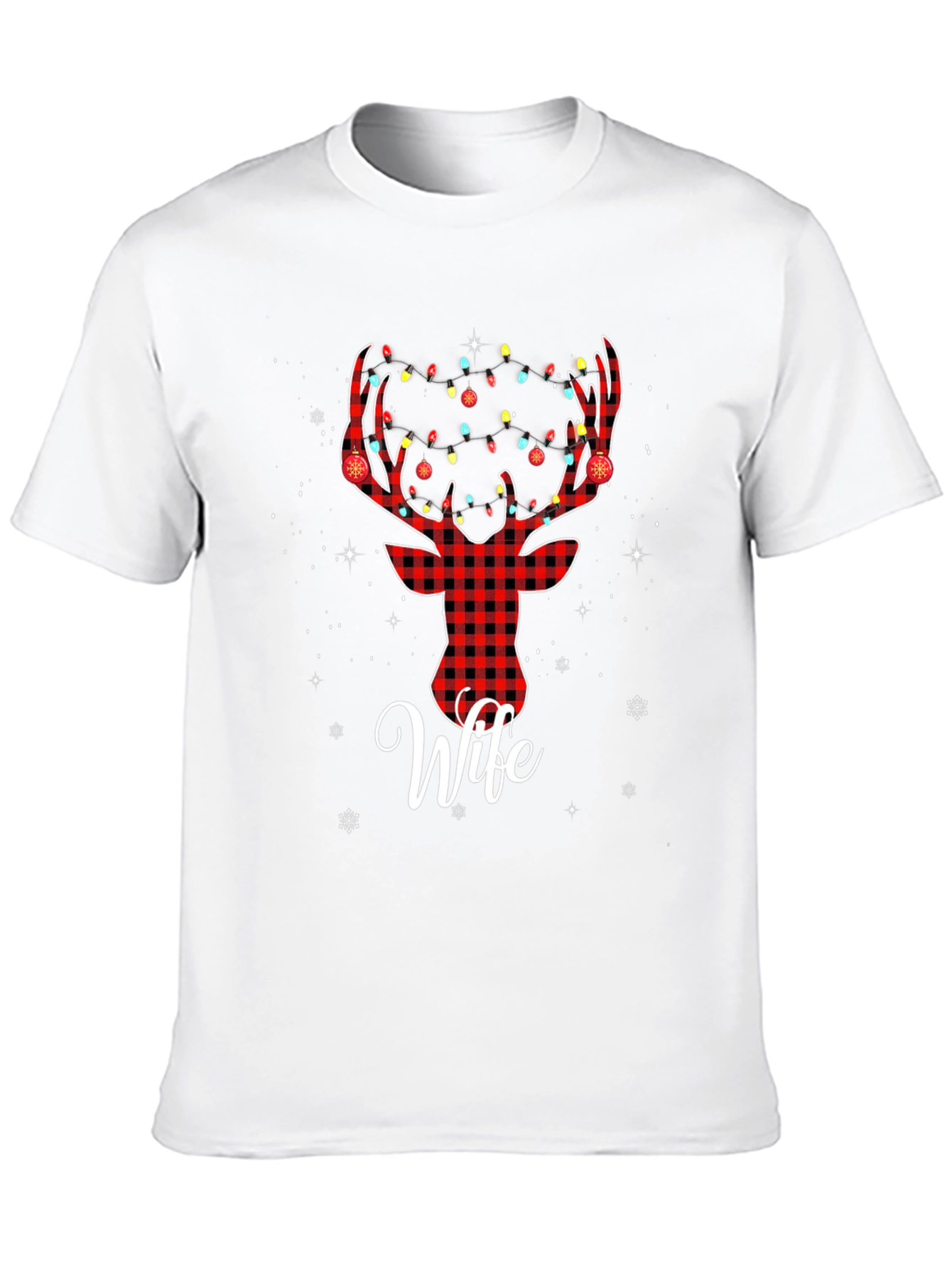 Wife Reindeer Plaid Christmas T-Shirt